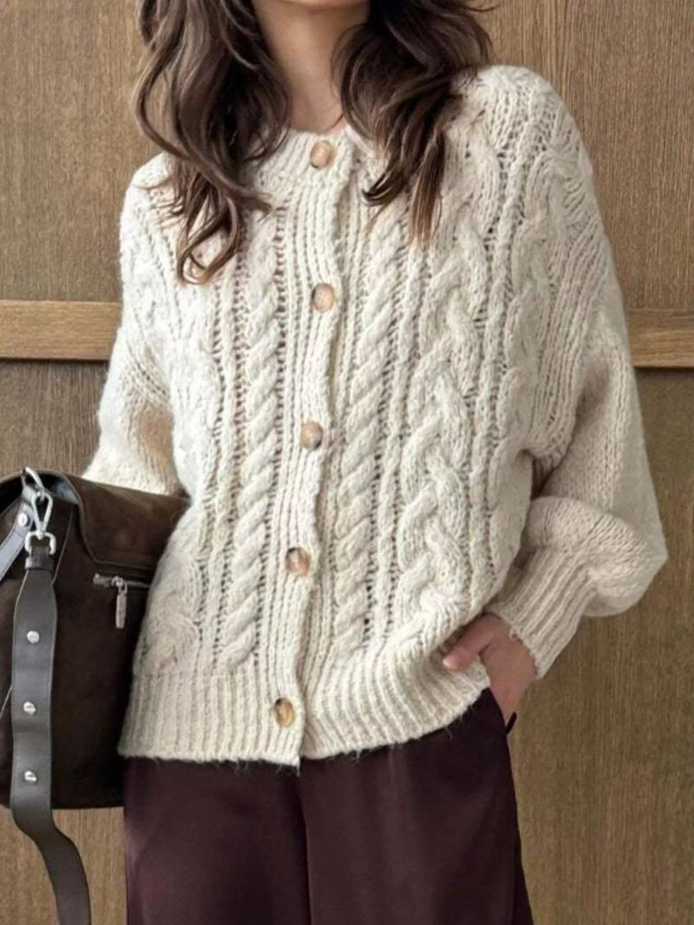 Cable Knit Button-Down Cardigan - Image 6