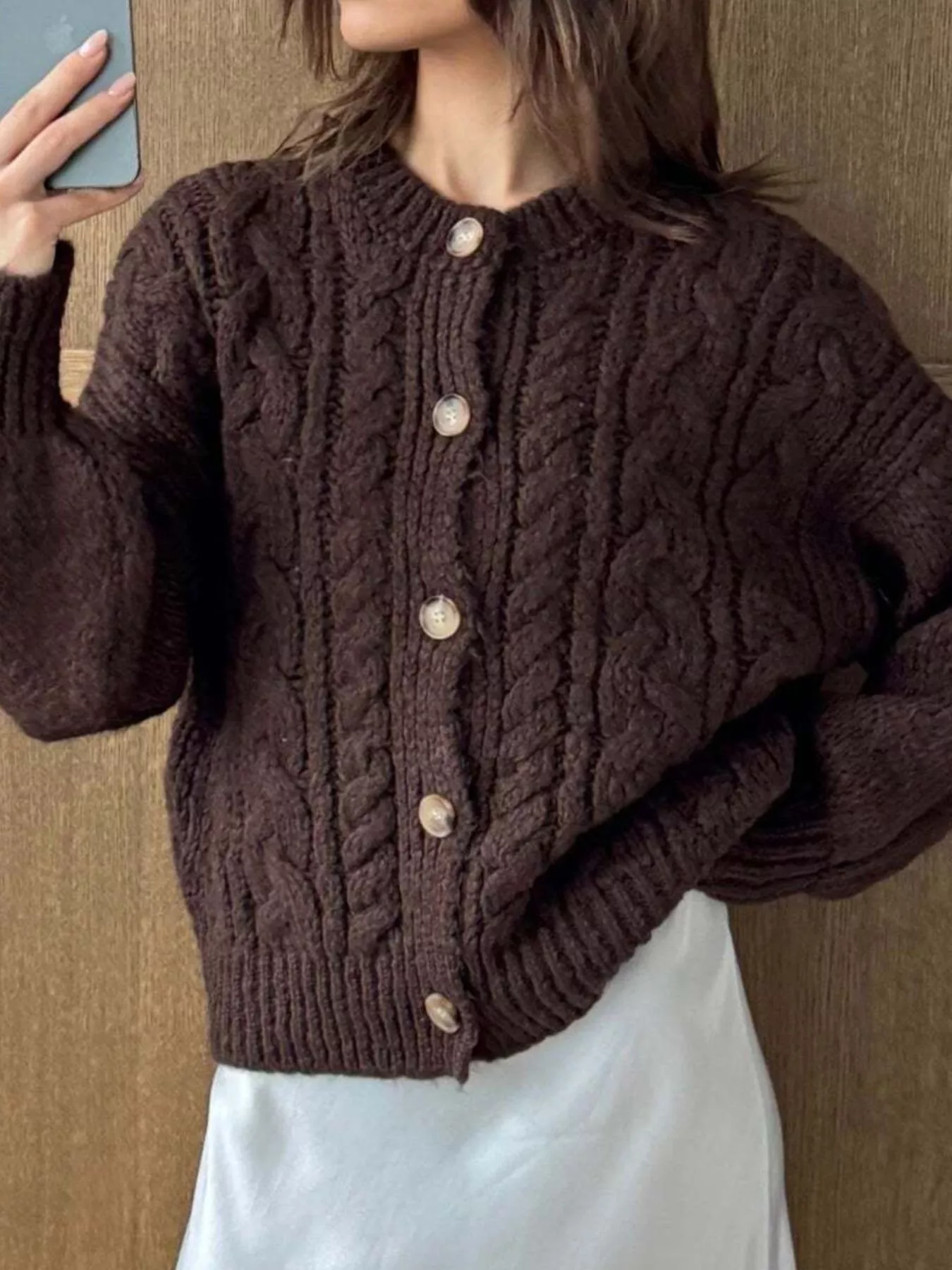 Cable Knit Button-Down Cardigan - Image 7