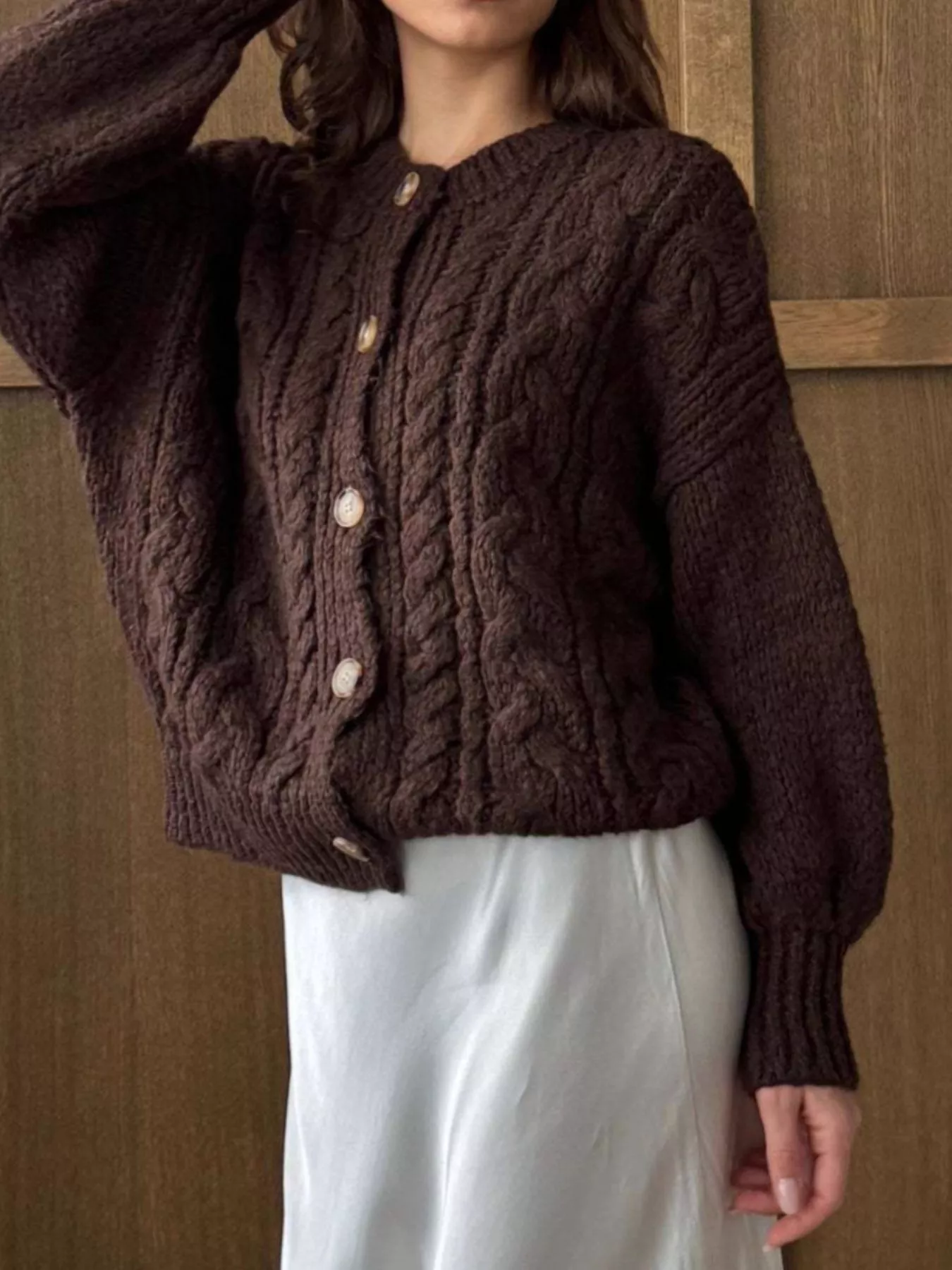 Cable Knit Button-Down Cardigan - Image 8