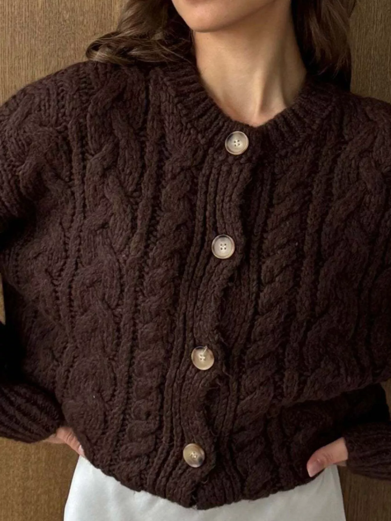Cable Knit Button-Down Cardigan - Image 9