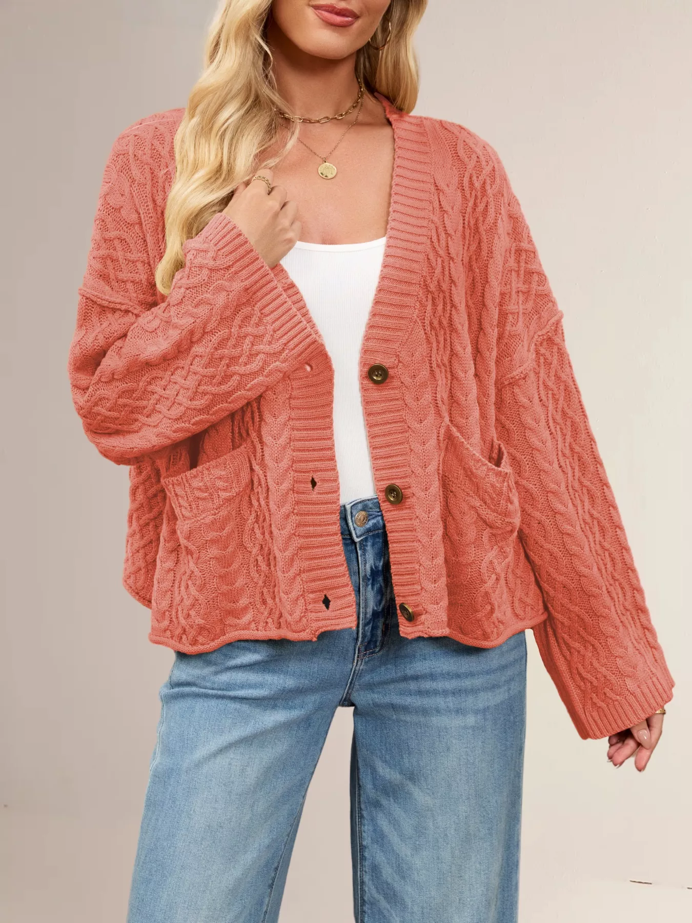Cable Knit Button-Down Cardigan - Image 10