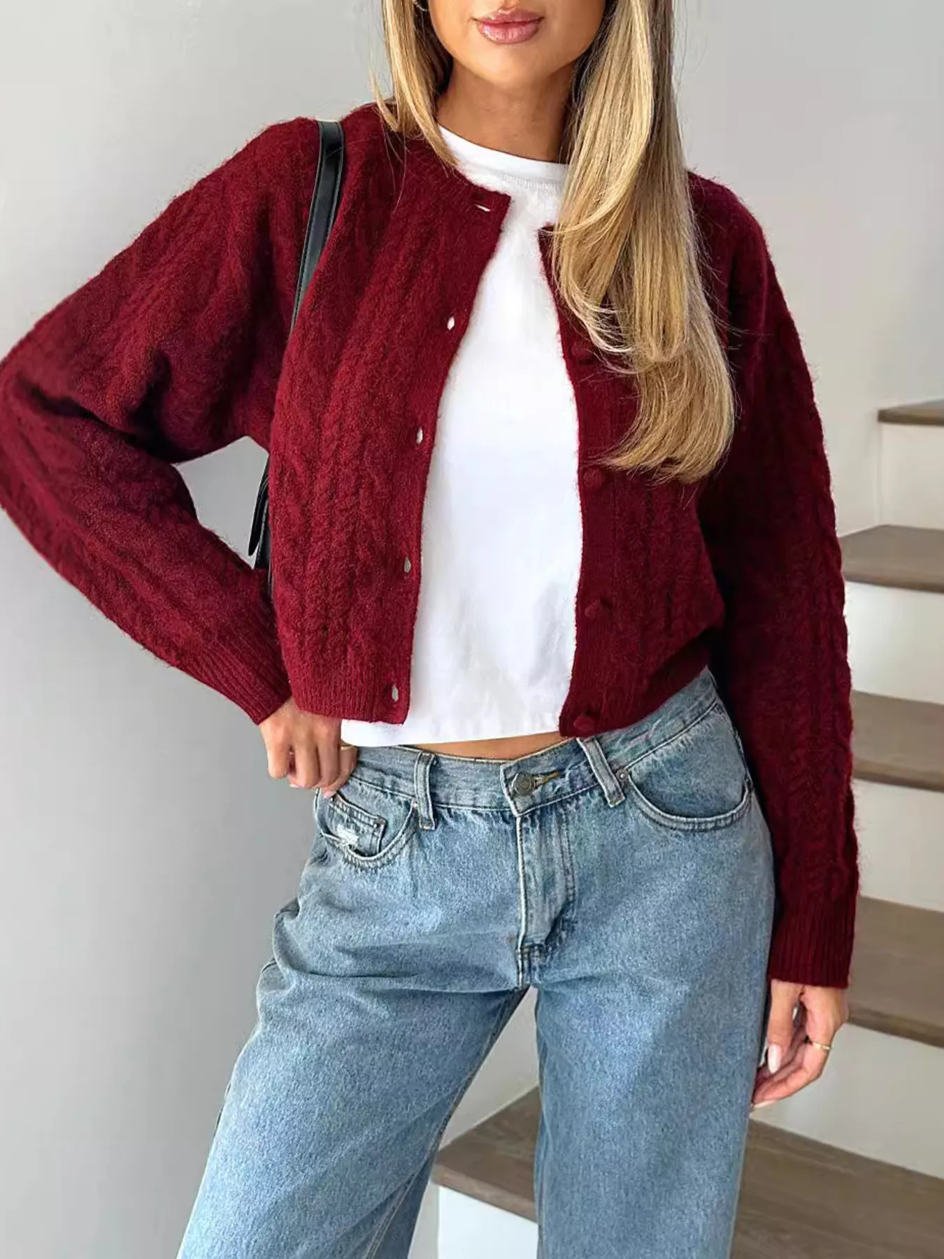 Cable Knit Button-Up Cardigan