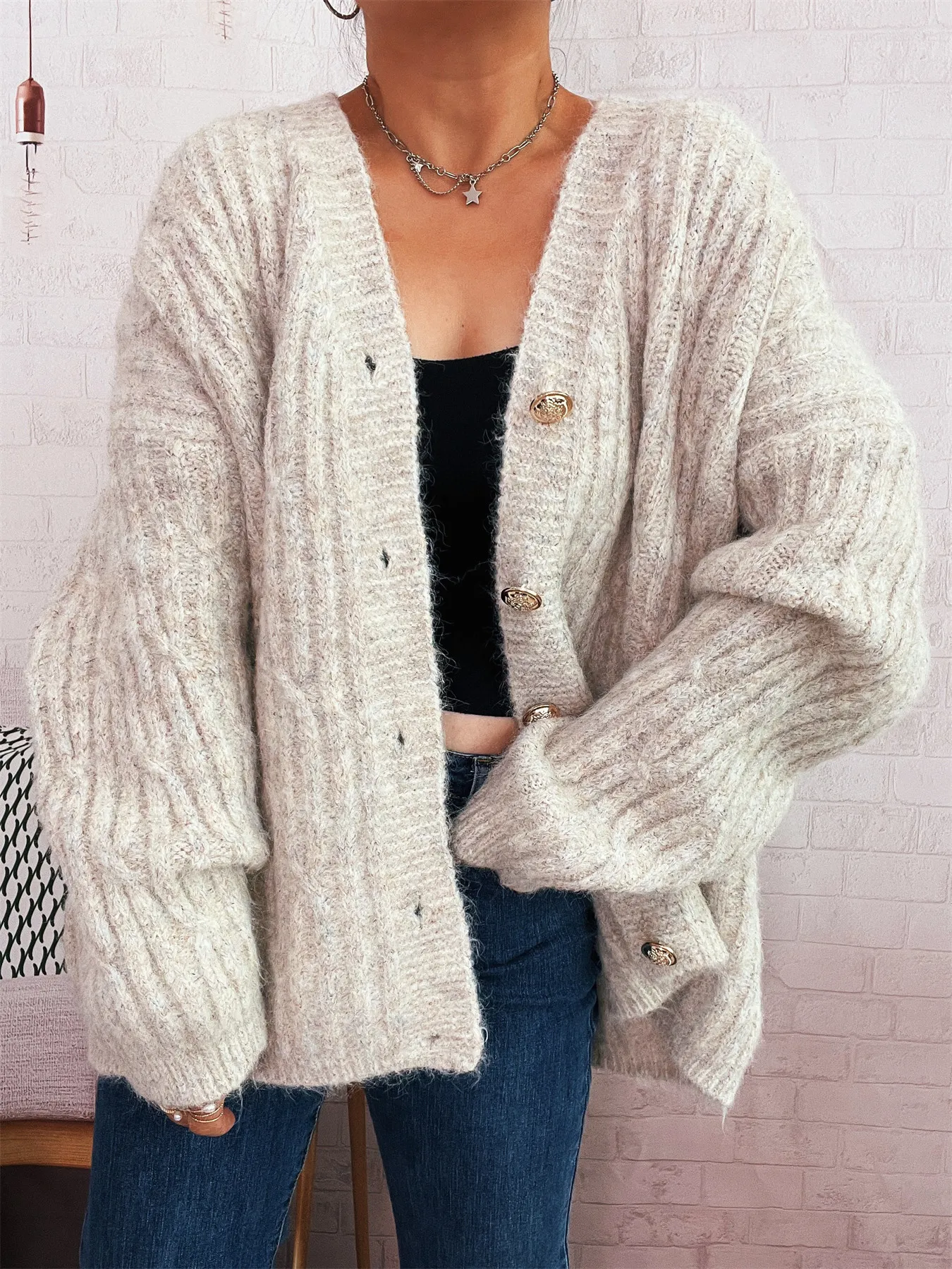 Cable Knit Button-Up Cardigan - Image 5