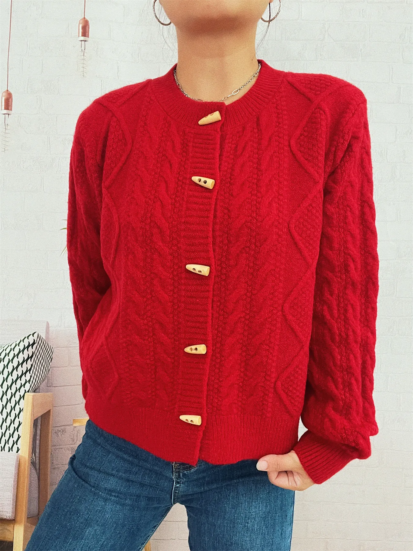 Cable Knit Button-Up Cardigan - Image 19