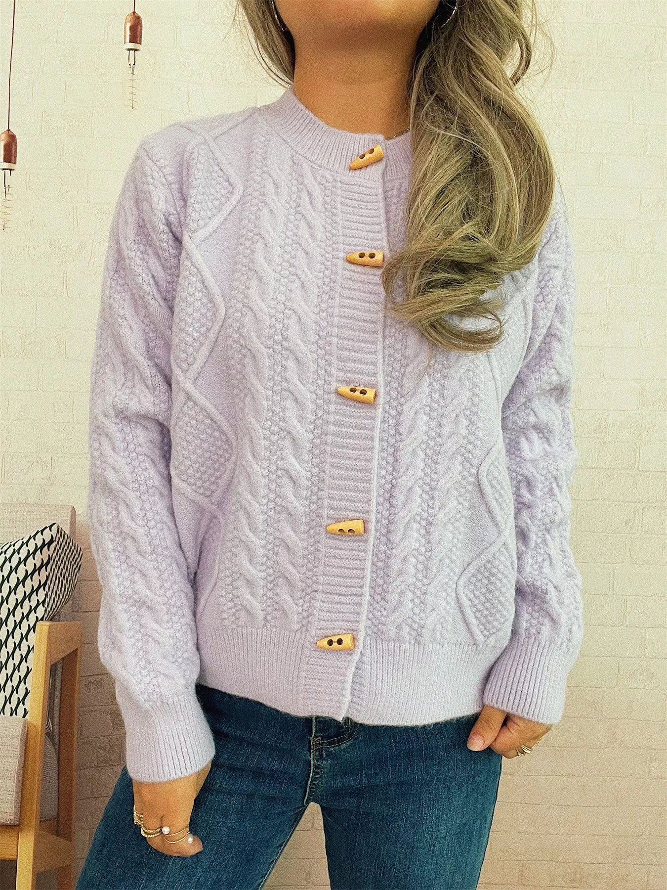 Cable Knit Button-Up Cardigan - Image 32