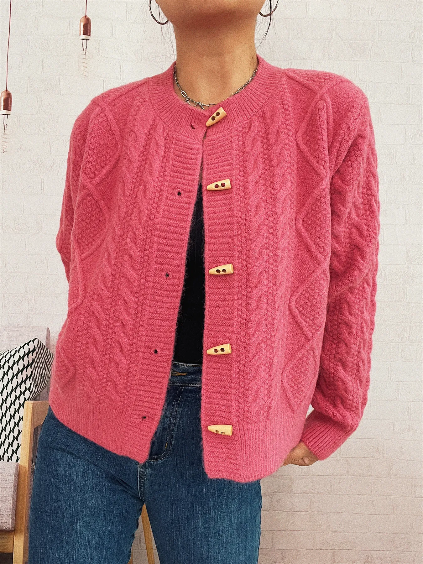 Cable Knit Button-Up Cardigan - Image 33