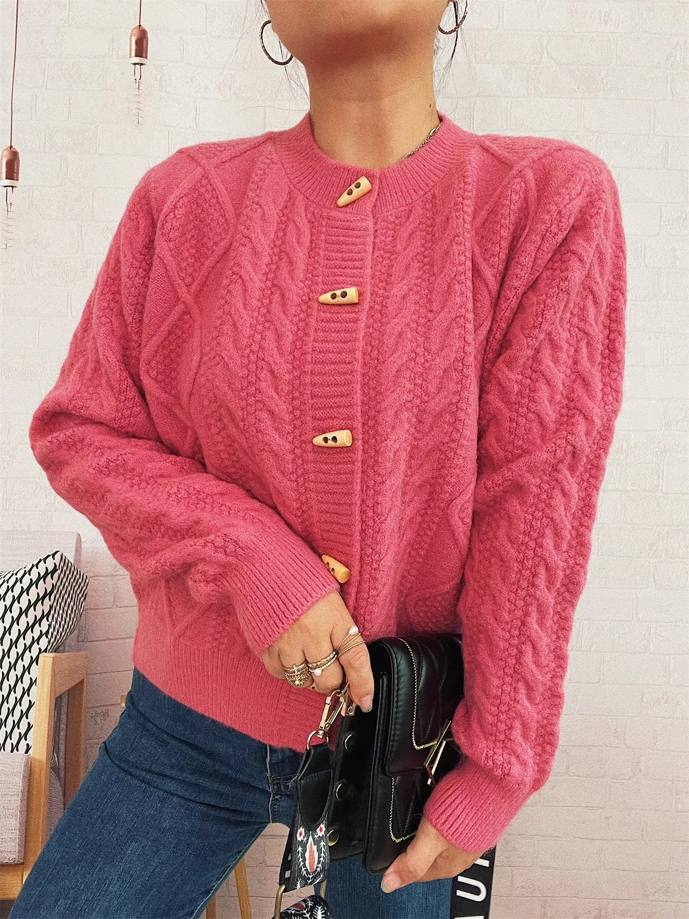 Cable Knit Button-Up Cardigan - Image 35