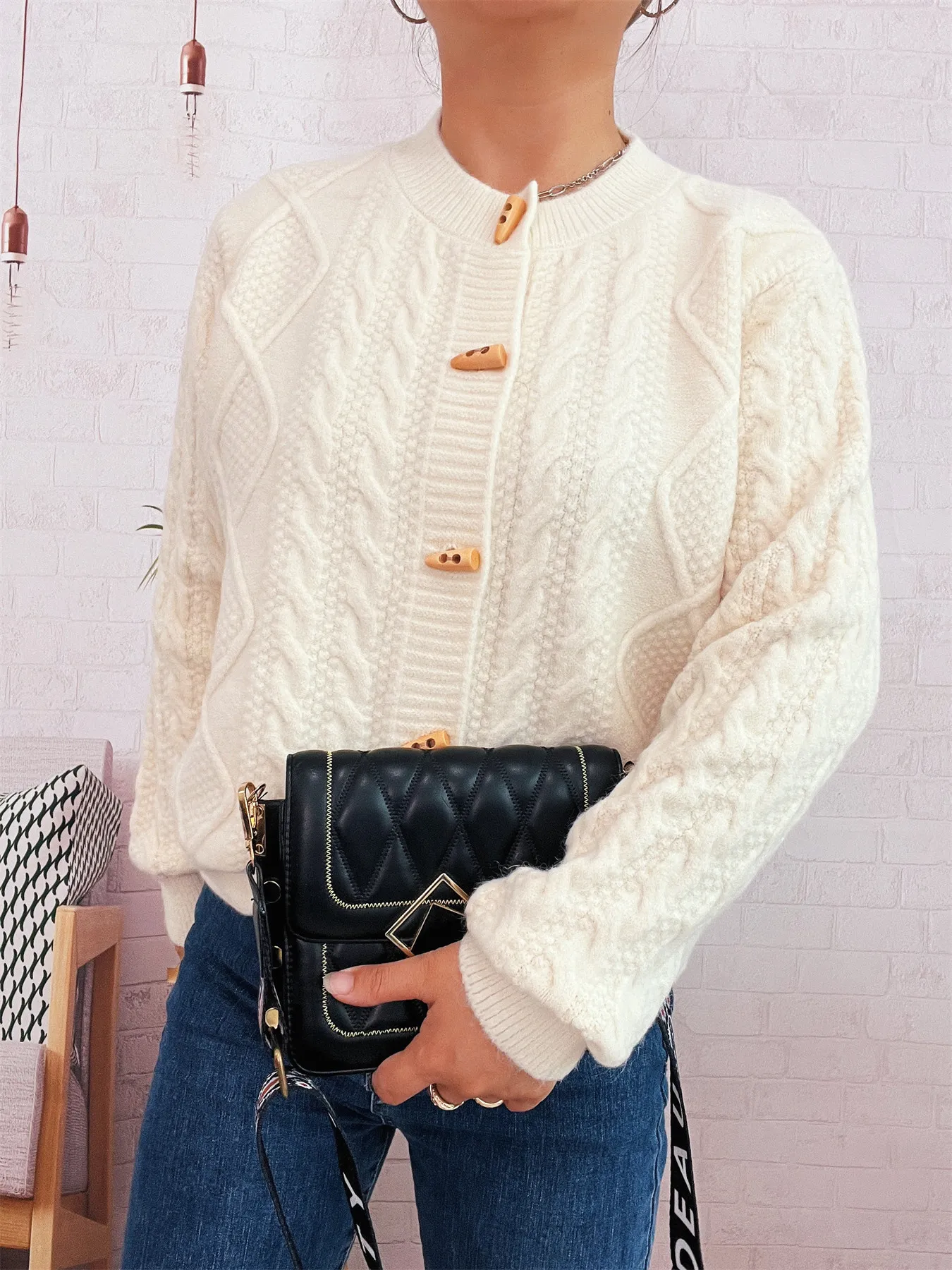 Cable Knit Button-Up Cardigan - Image 4