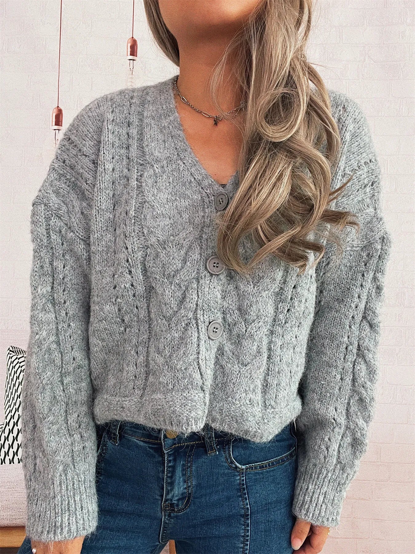 Cable Knit Button-Up Cardigan - Image 4