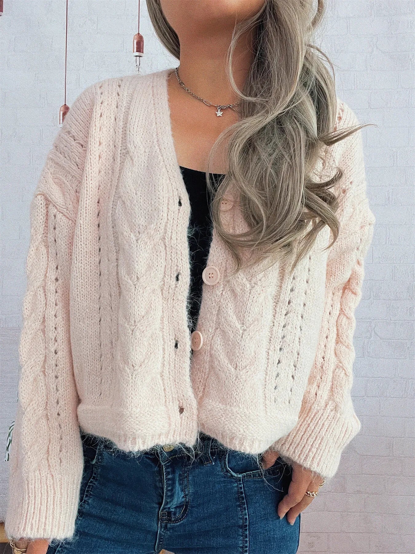 Cable Knit Button-Up Cardigan - Image 9