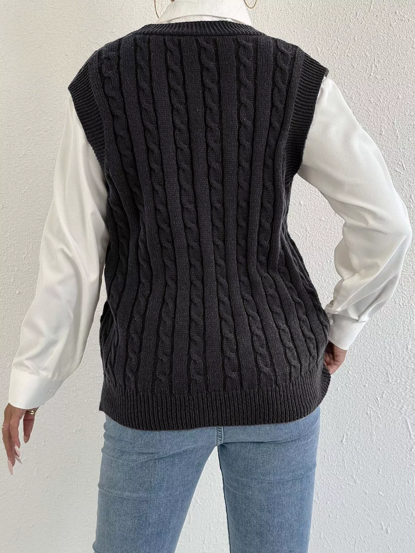 Cable-Knit Button-Up Sweater Vest - Image 10