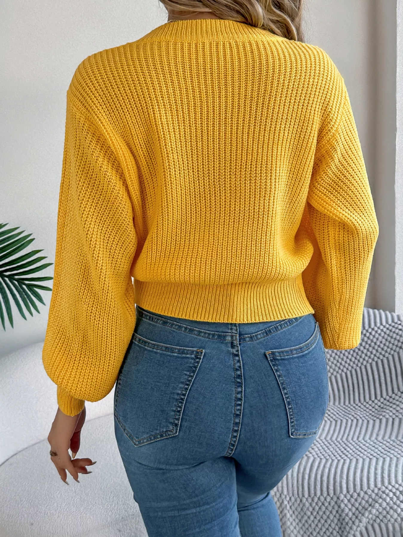 Cable Knit Diamond Pattern Long Sleeve Sweater - Image 8