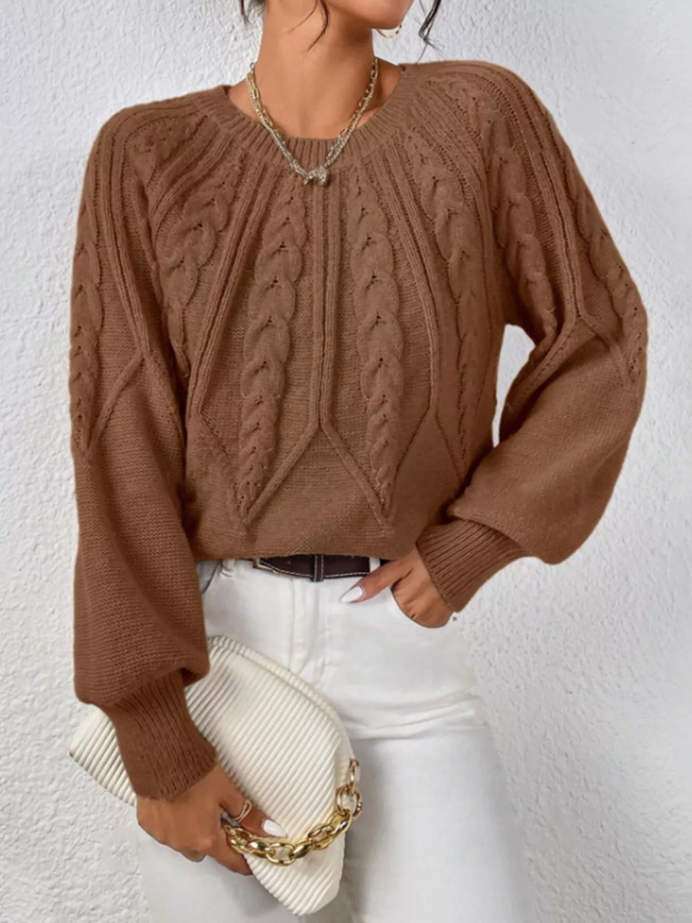 Cable Knit Long Sleeve Sweater - Image 19