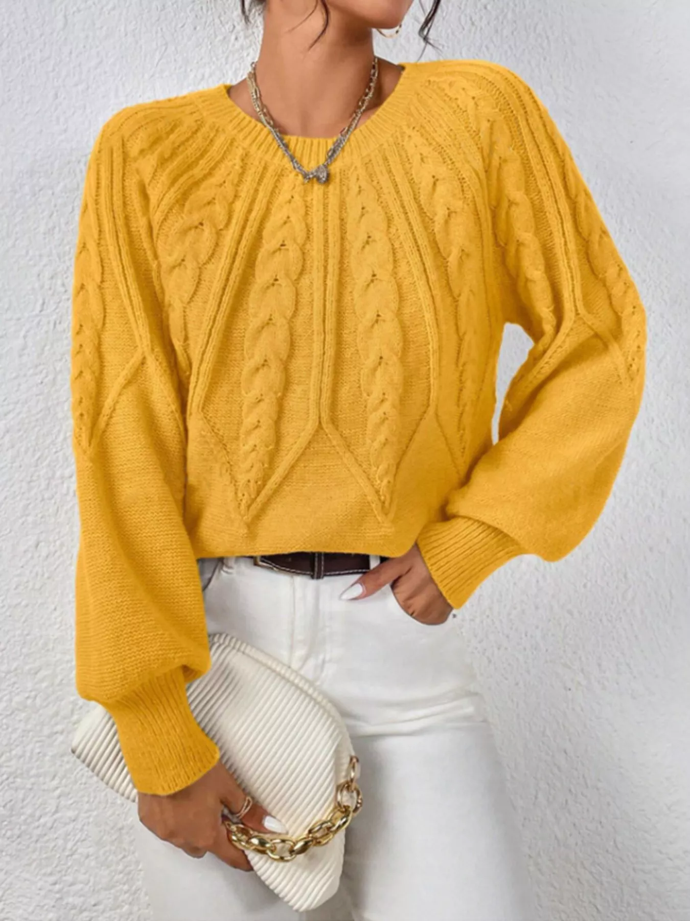 Cable Knit Long Sleeve Sweater - Image 25