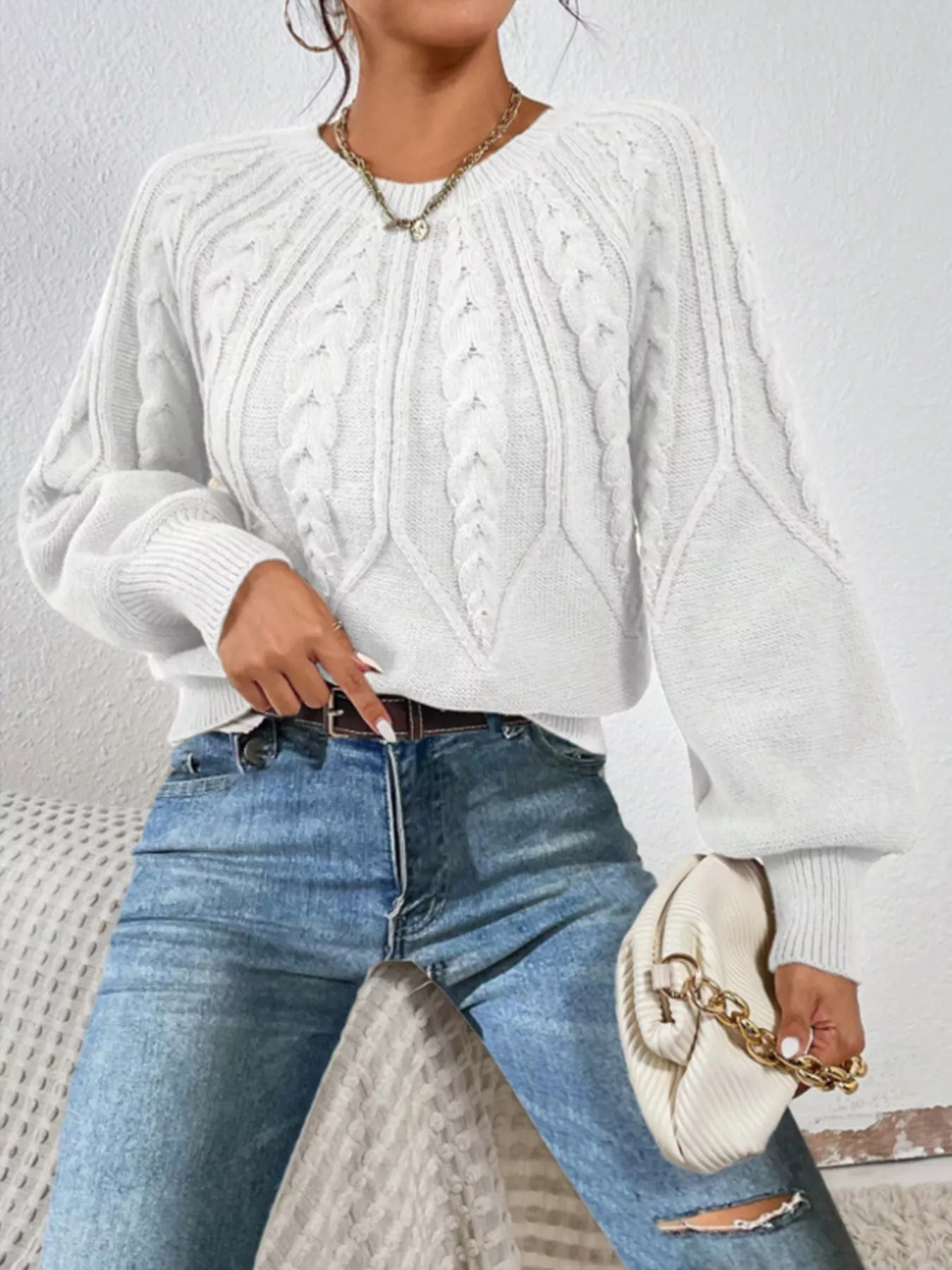 Cable Knit Long Sleeve Sweater - Image 5