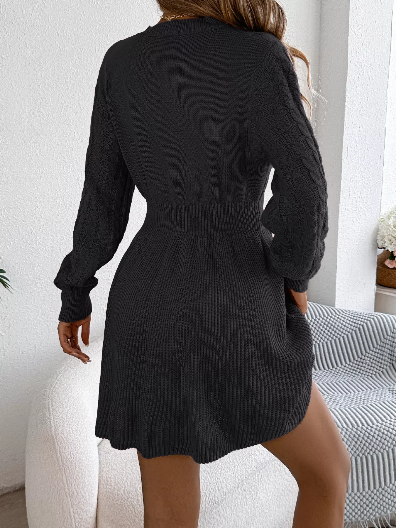 Cable Knit Long Sleeve Sweater Dress - Image 5