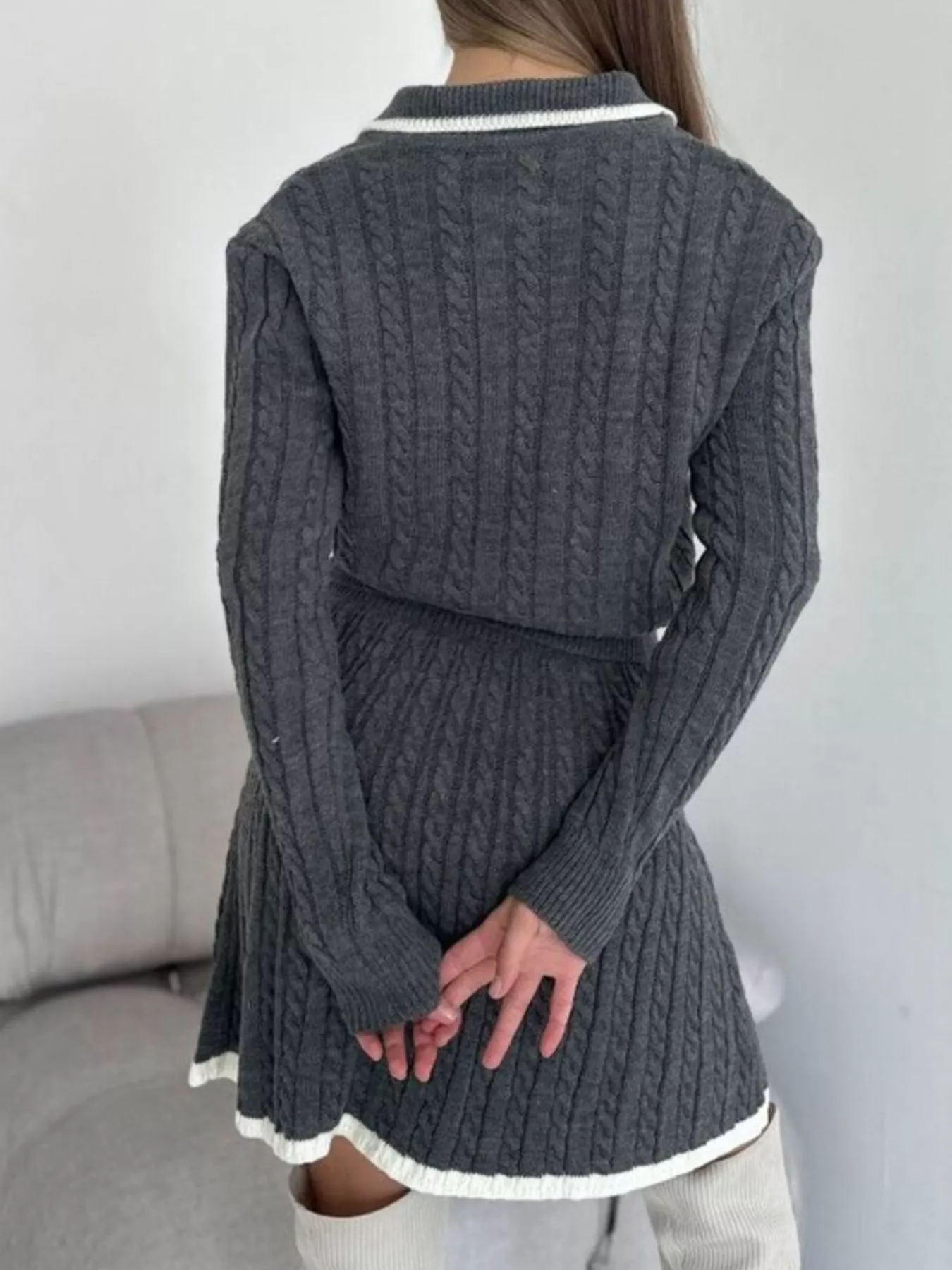 Cable Knit Long Sleeve Top and Skirt Sweater Set - Image 8