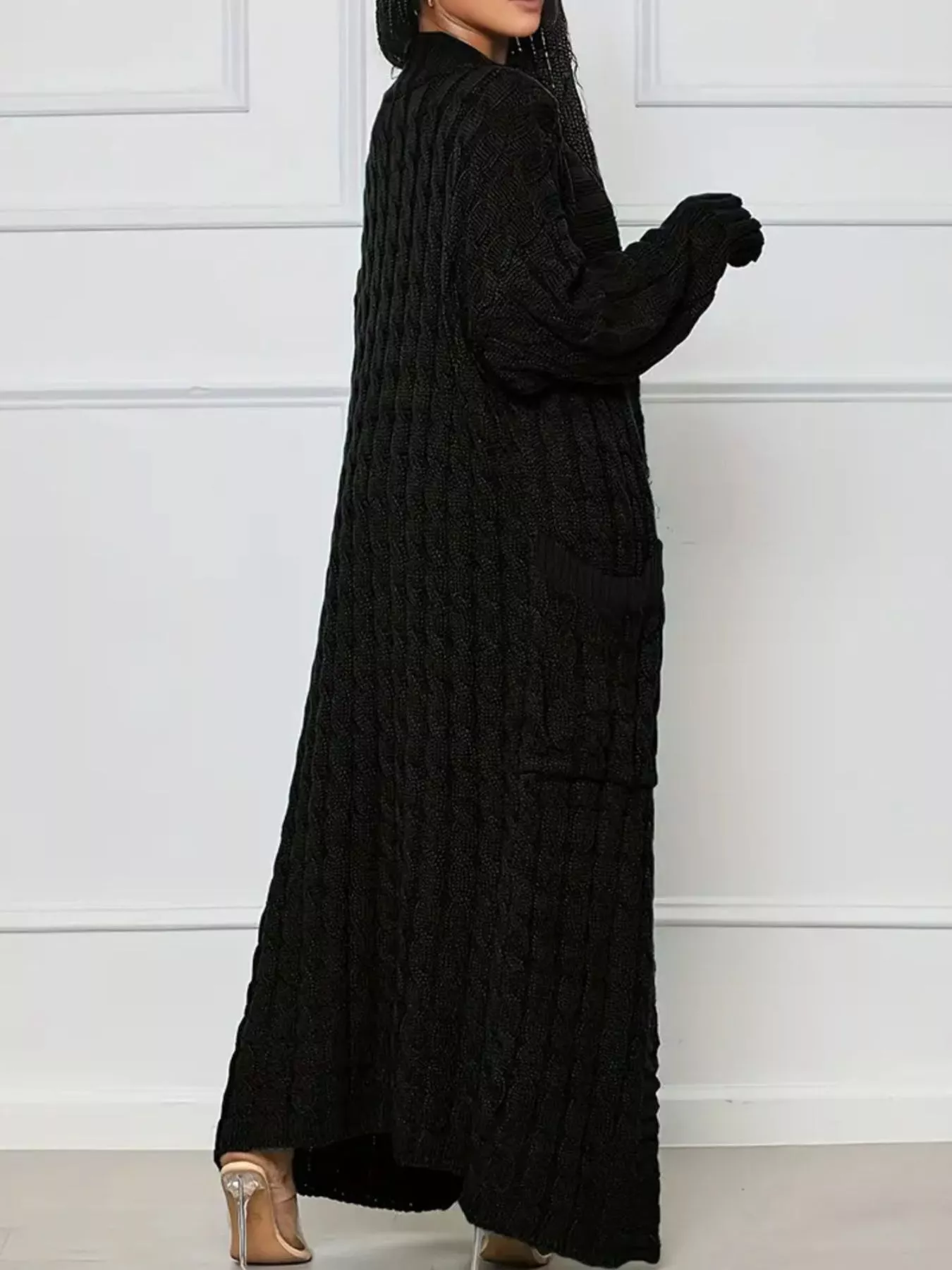 Cable Knit Longline Sweater Cardigan with Pockets - Image 2