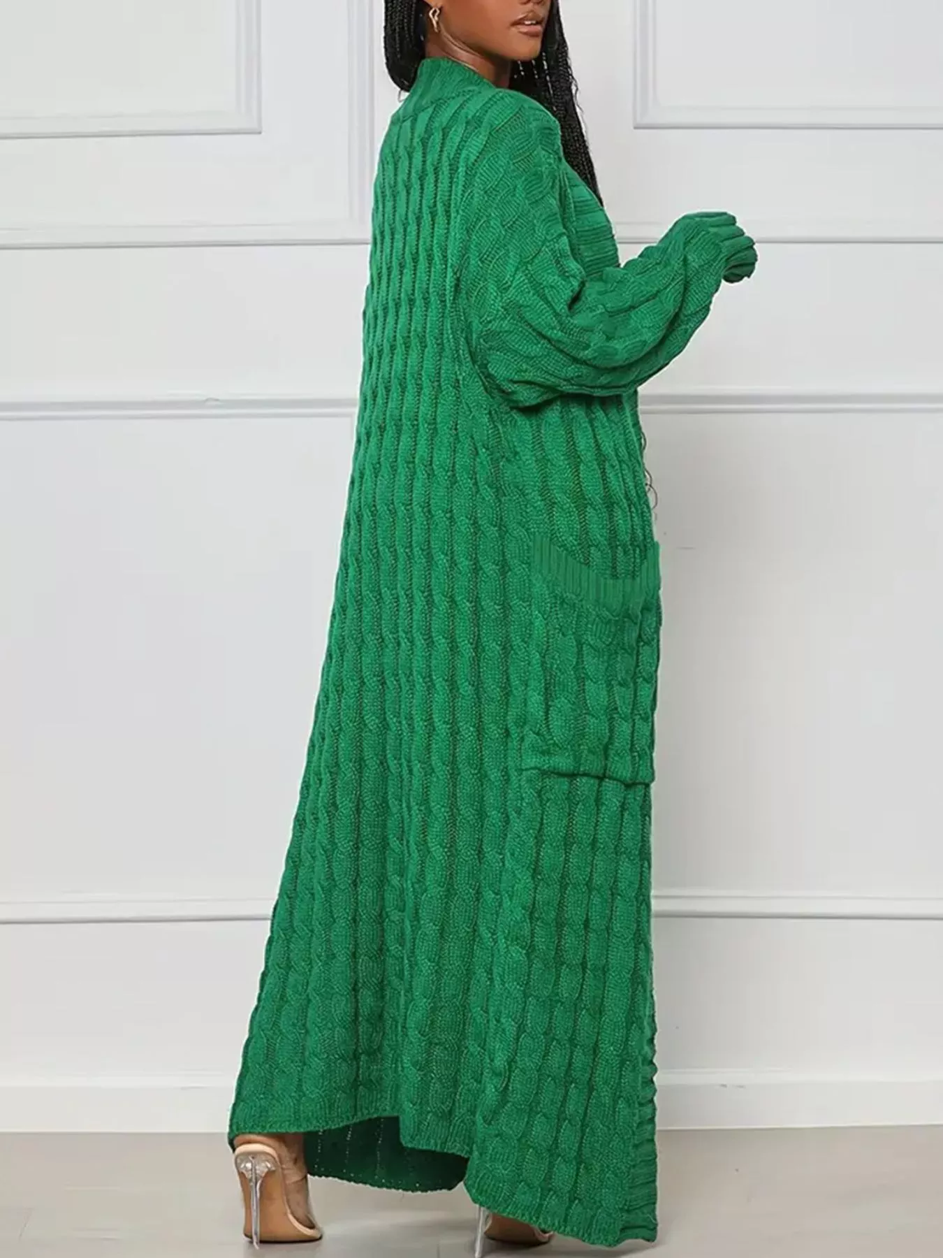 Cable Knit Longline Sweater Cardigan with Pockets - Image 4
