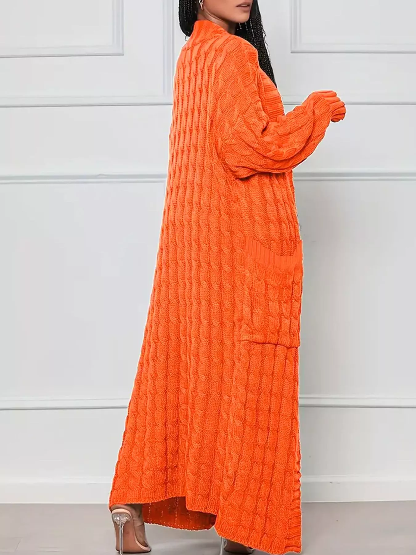 Cable Knit Longline Sweater Cardigan with Pockets - Image 6