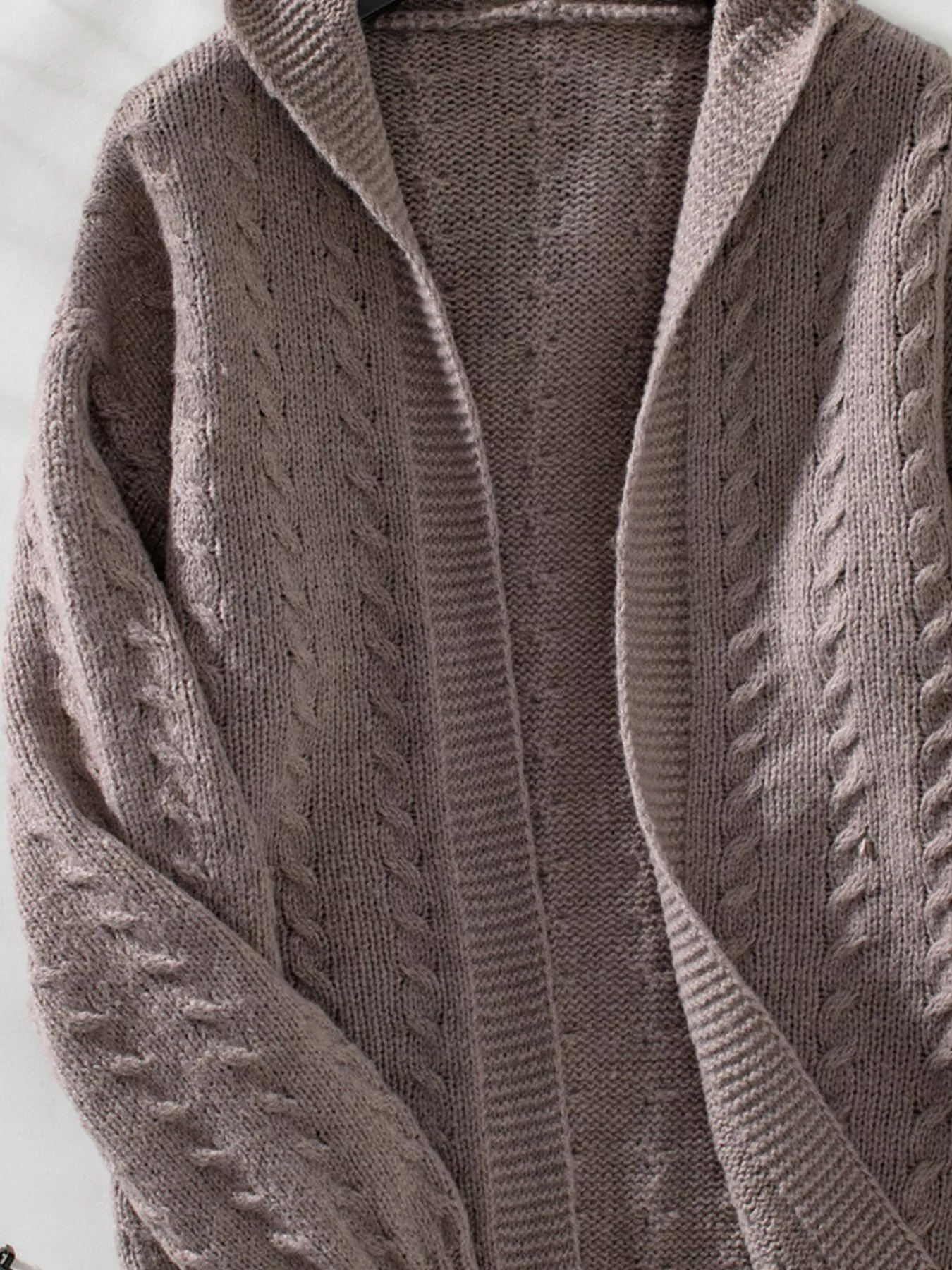 Cable Knit Open Front Hooded Cardigan - Image 11