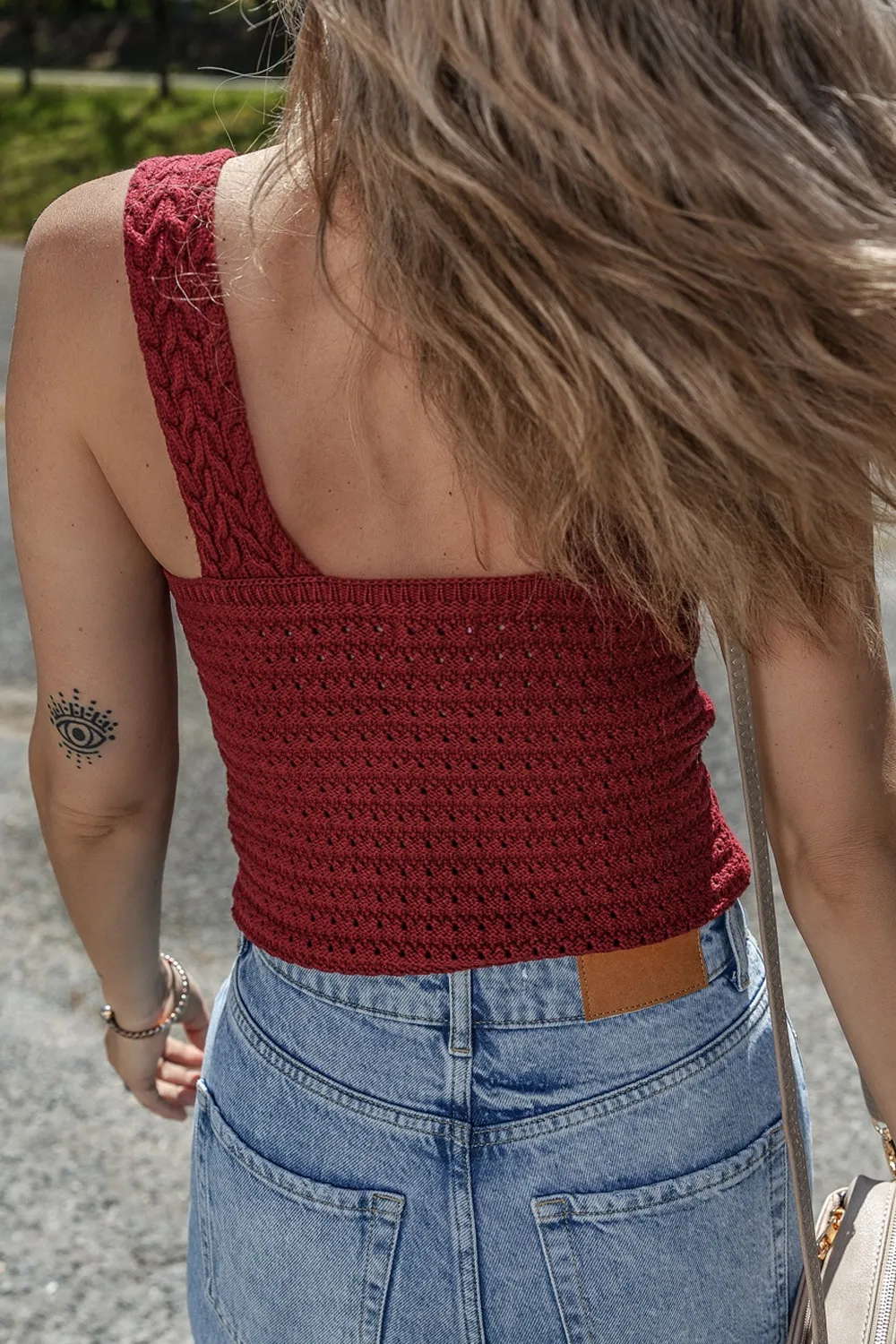 Cable Knit Pointelle Slim Fit V Neck Sweater Vest - Image 2