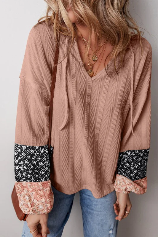 Cable knit print floral patch balloon blouse - Image 19