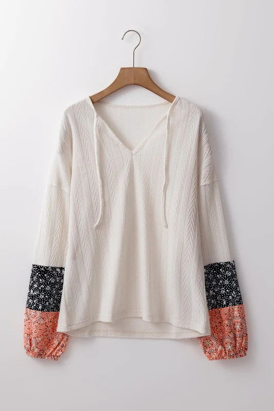 Cable knit print floral patch balloon blouse - Image 6