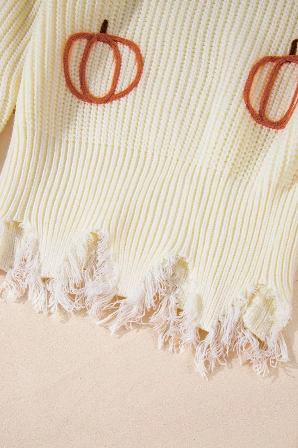 Cable Knit Pumpkin Raw Hem V Neck Loose Sweater - Image 10