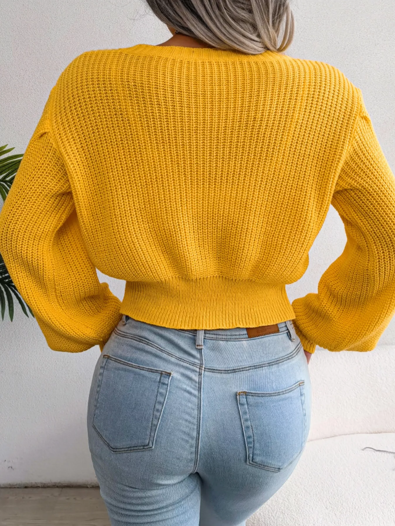 Cable Knit Round Neck Cropped Sweater - Image 2