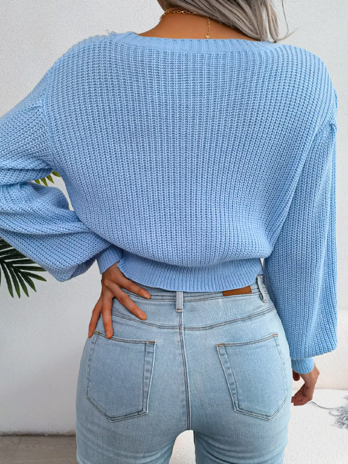 Cable Knit Round Neck Cropped Sweater - Image 8