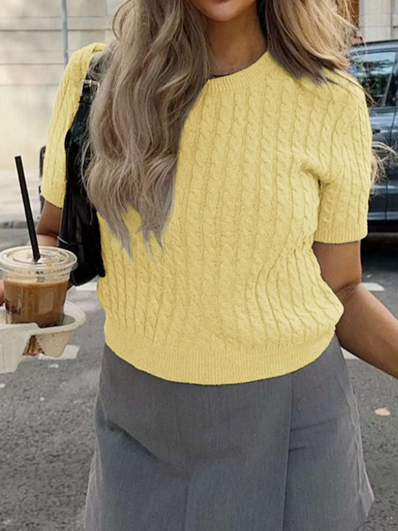 Cable-Knit Short Sleeve Sweater - Image 13
