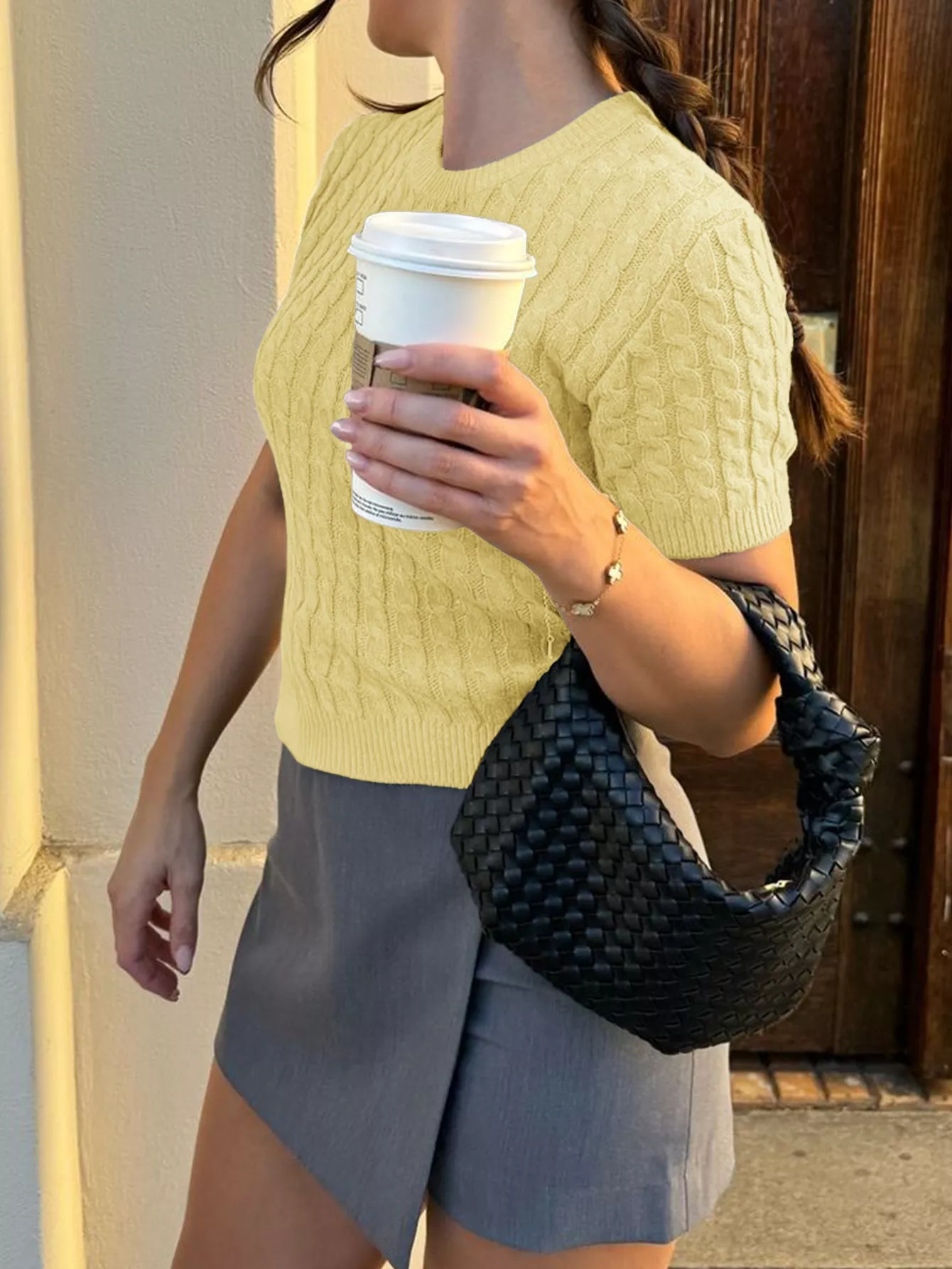 Cable-Knit Short Sleeve Sweater - Image 14