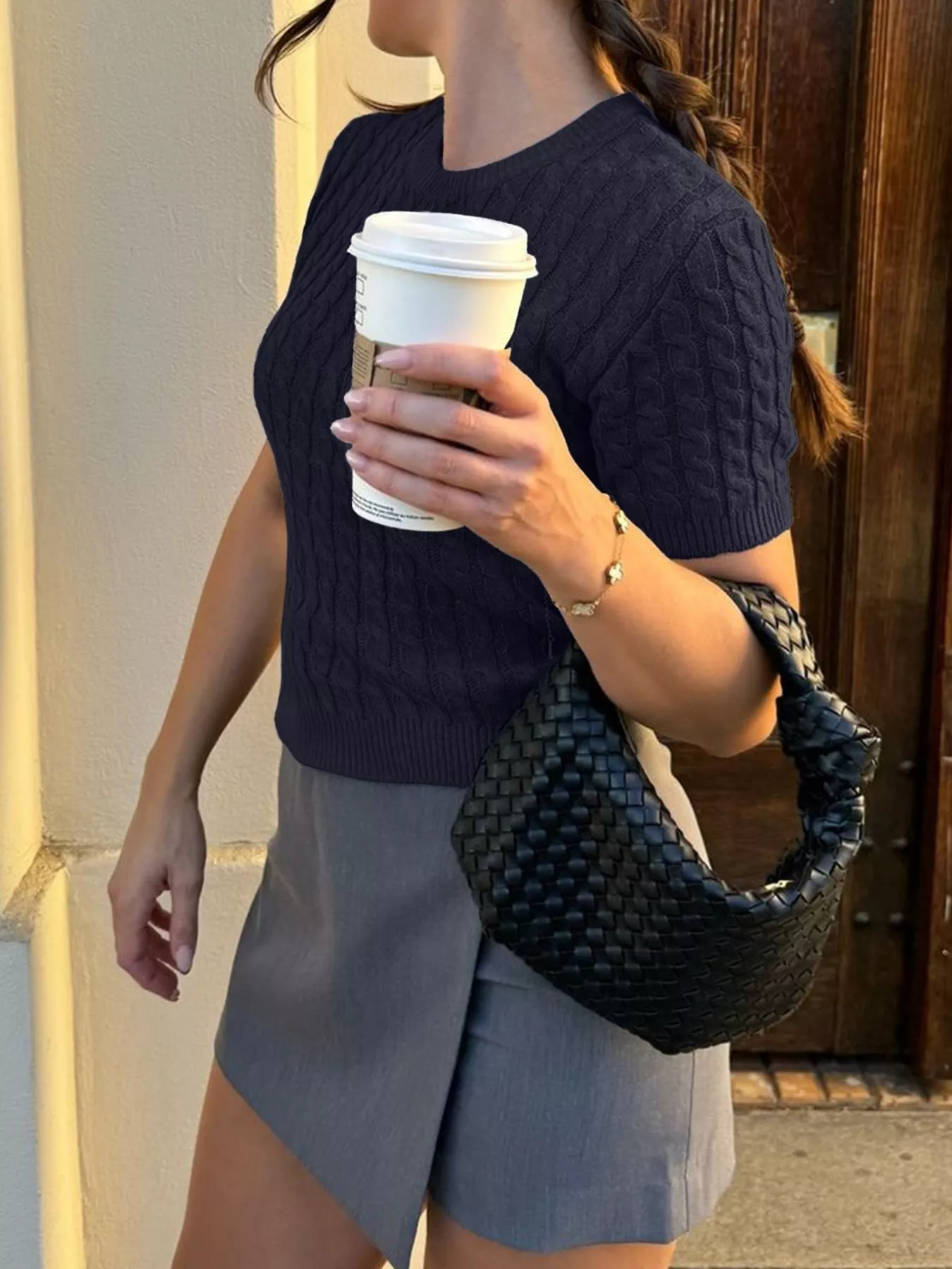 Cable-Knit Short Sleeve Sweater - Image 6