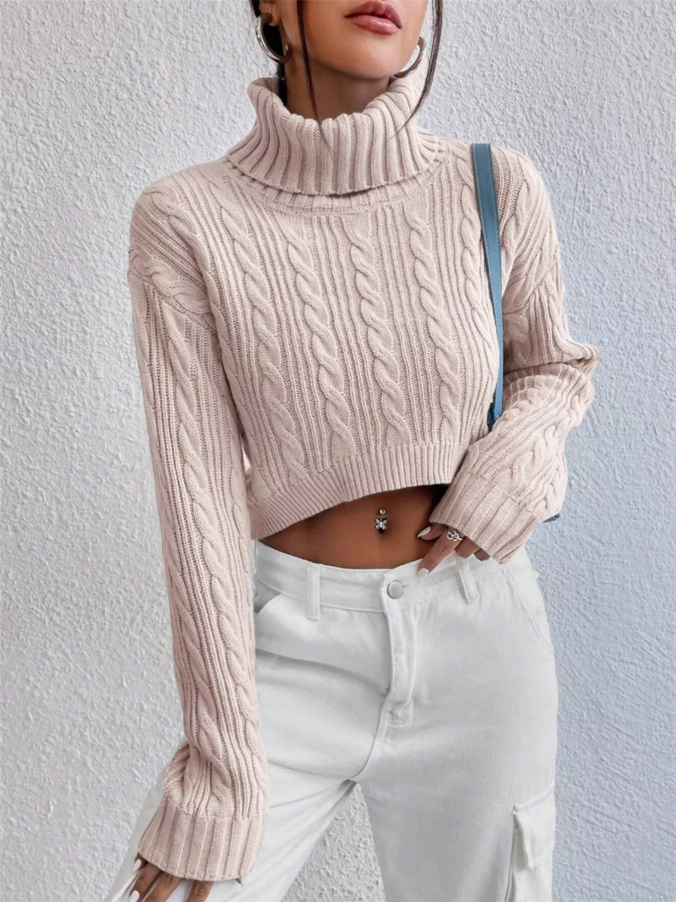 Cable-Knit Turtleneck Long Sleeve Sweater - Image 11