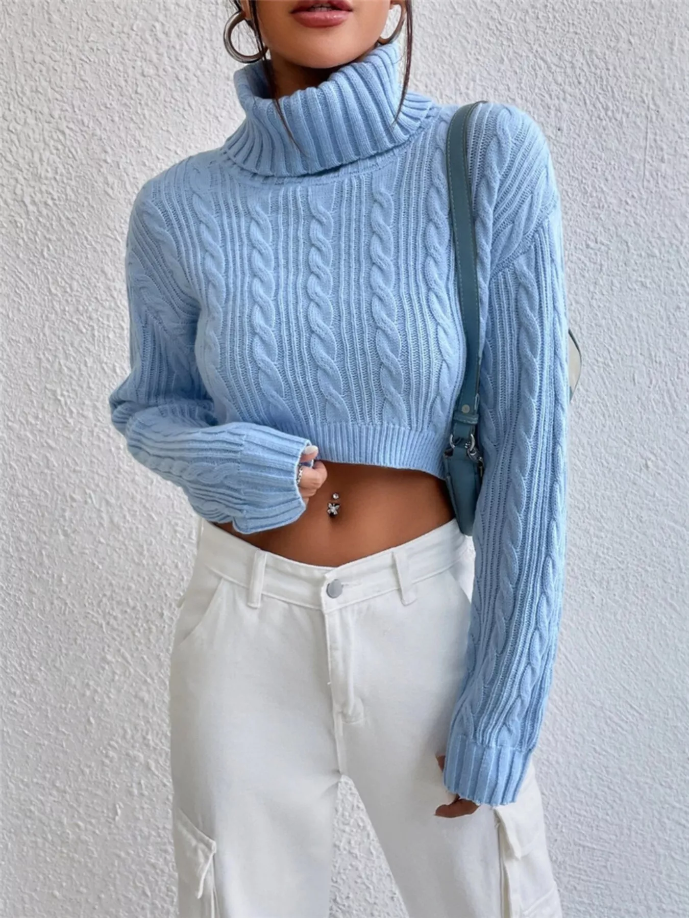 Cable-Knit Turtleneck Long Sleeve Sweater - Image 5