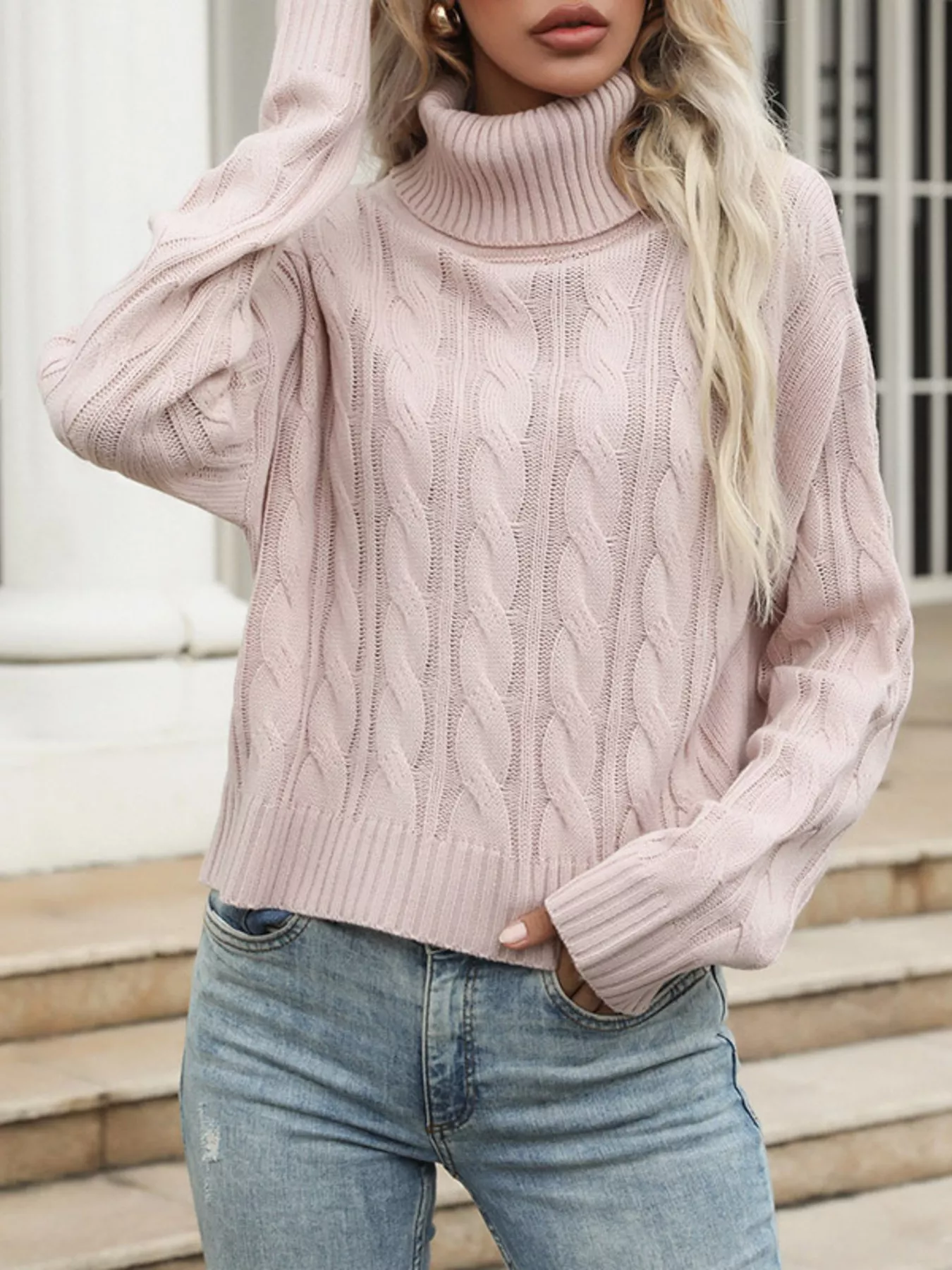 Cable Knit Turtleneck Sweater - Image 2
