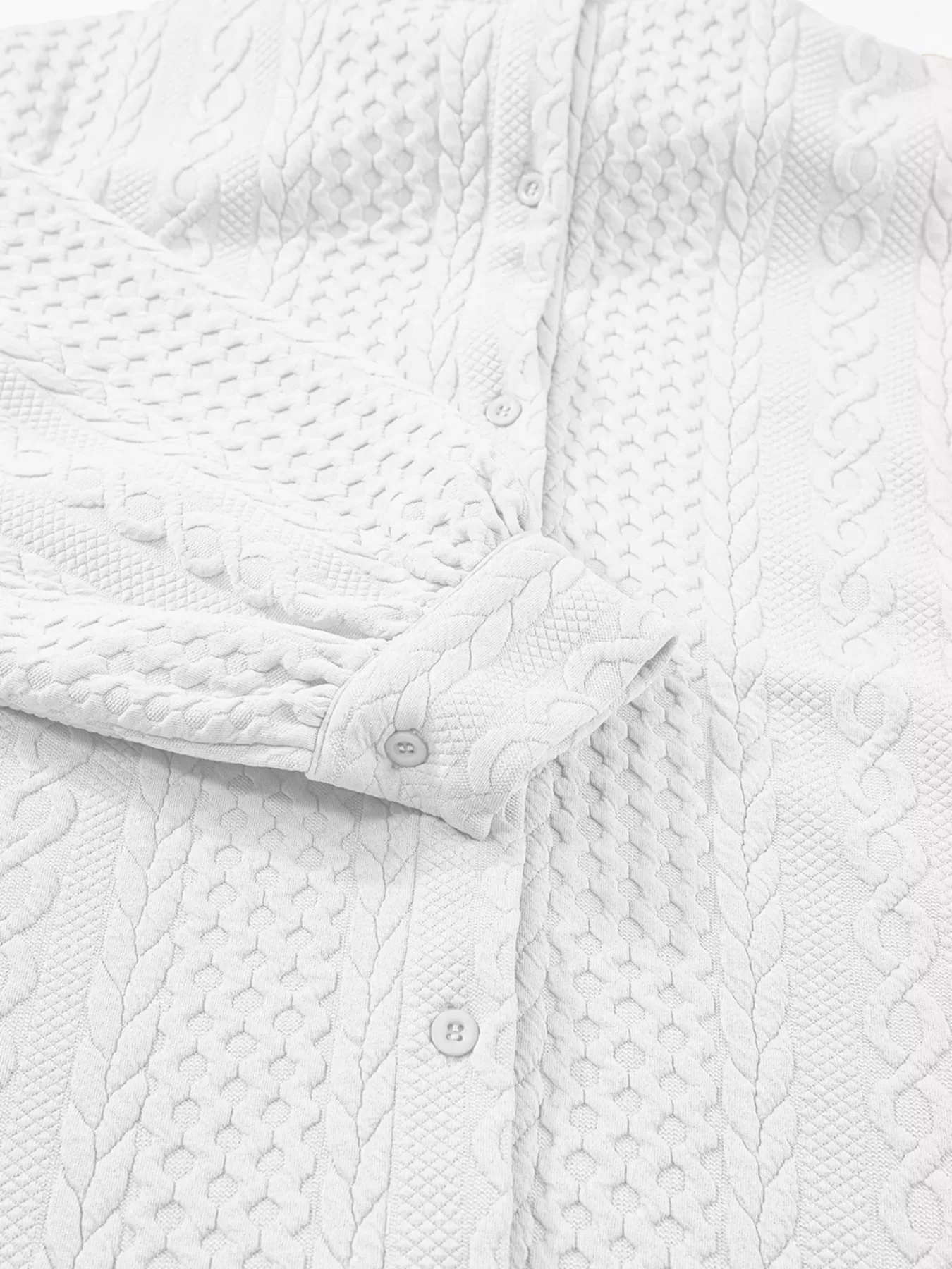 Cable Texture Puff Sleeve Loose Shacket - Image 21