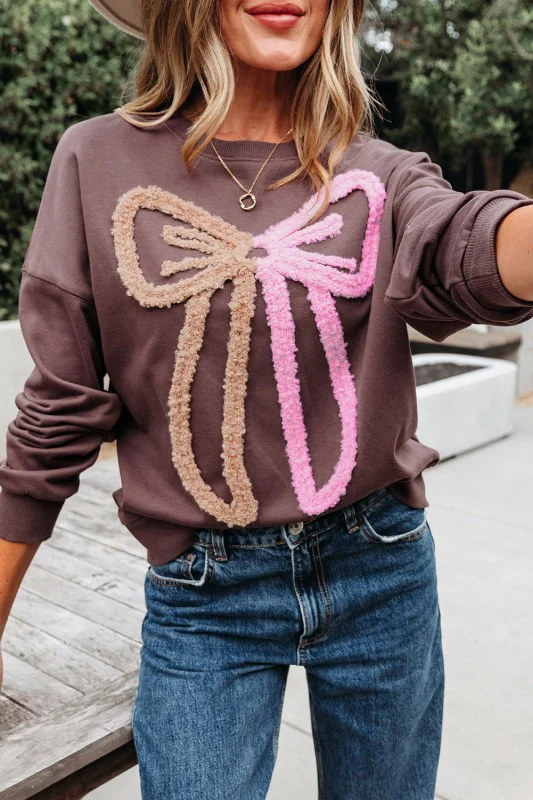 Callie Terry Bow Pattern Drop Shoulder Sweatshirt - Image 11