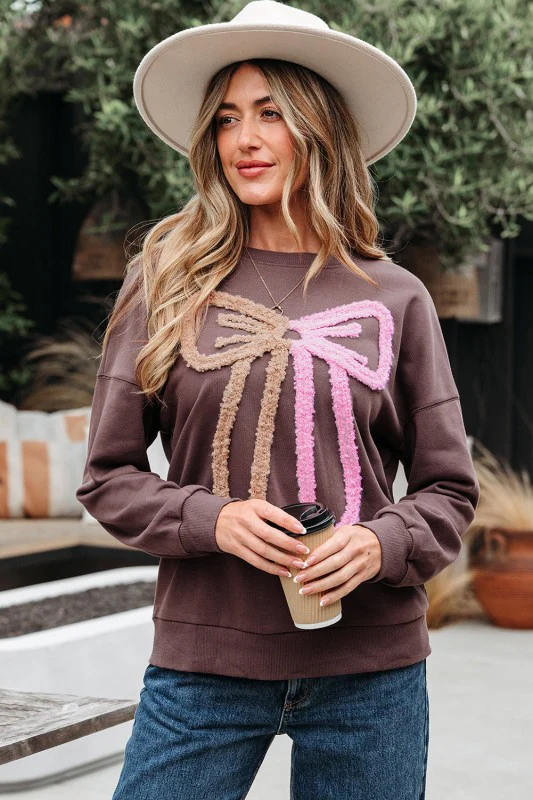 Callie Terry Bow Pattern Drop Shoulder Sweatshirt - Image 2