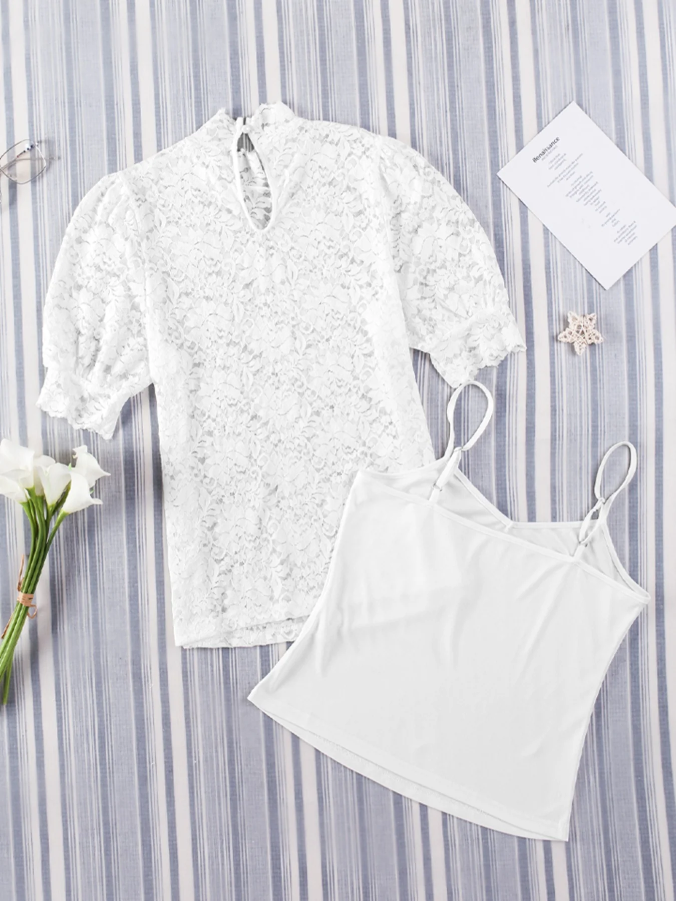 Cami & Lace Short Sleeve Blouse Set - Image 16