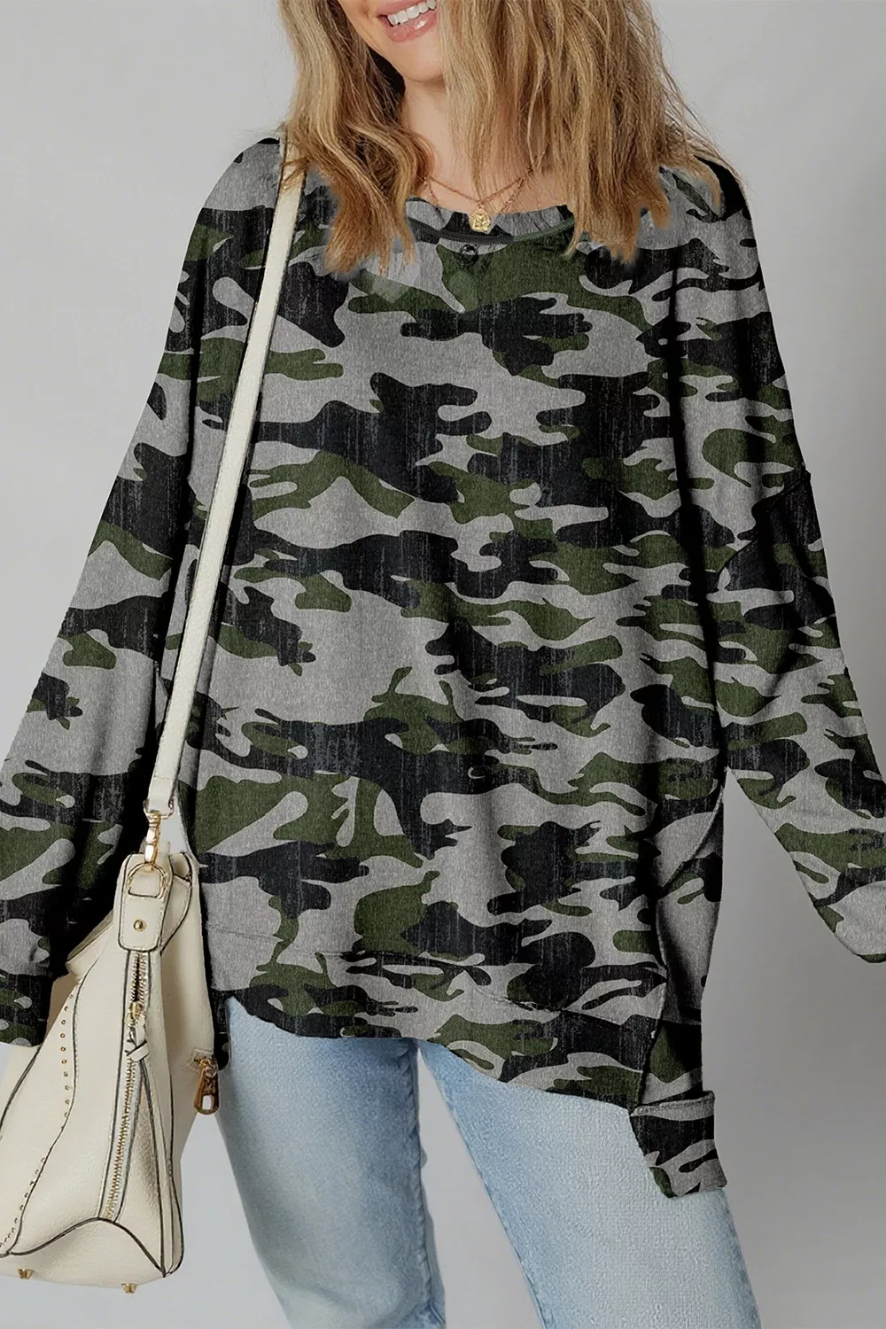 Camouflage Long Sleeve Sweatshirt with Relaxed Fit - Image 3