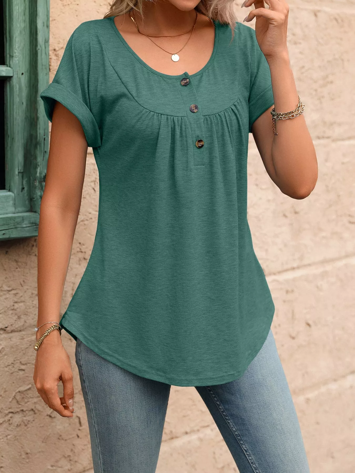 Casual Button Detail Henley T-Shirt - Image 18