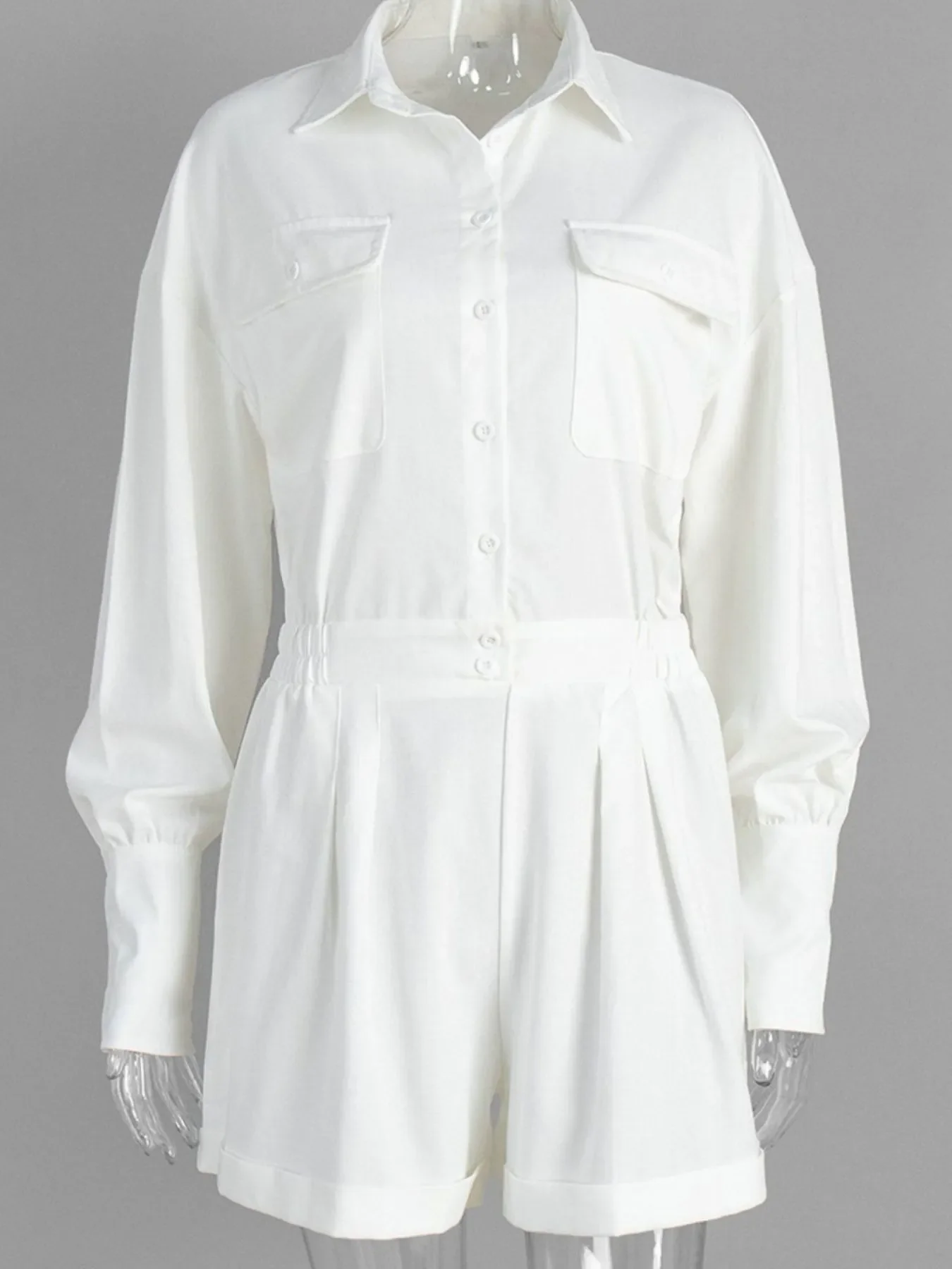 Casual Button Front Long Sleeve Romper - Image 5