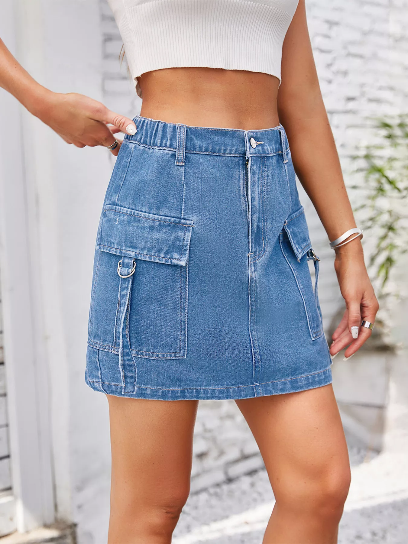 Casual Cargo Denim Skirt - Image 5