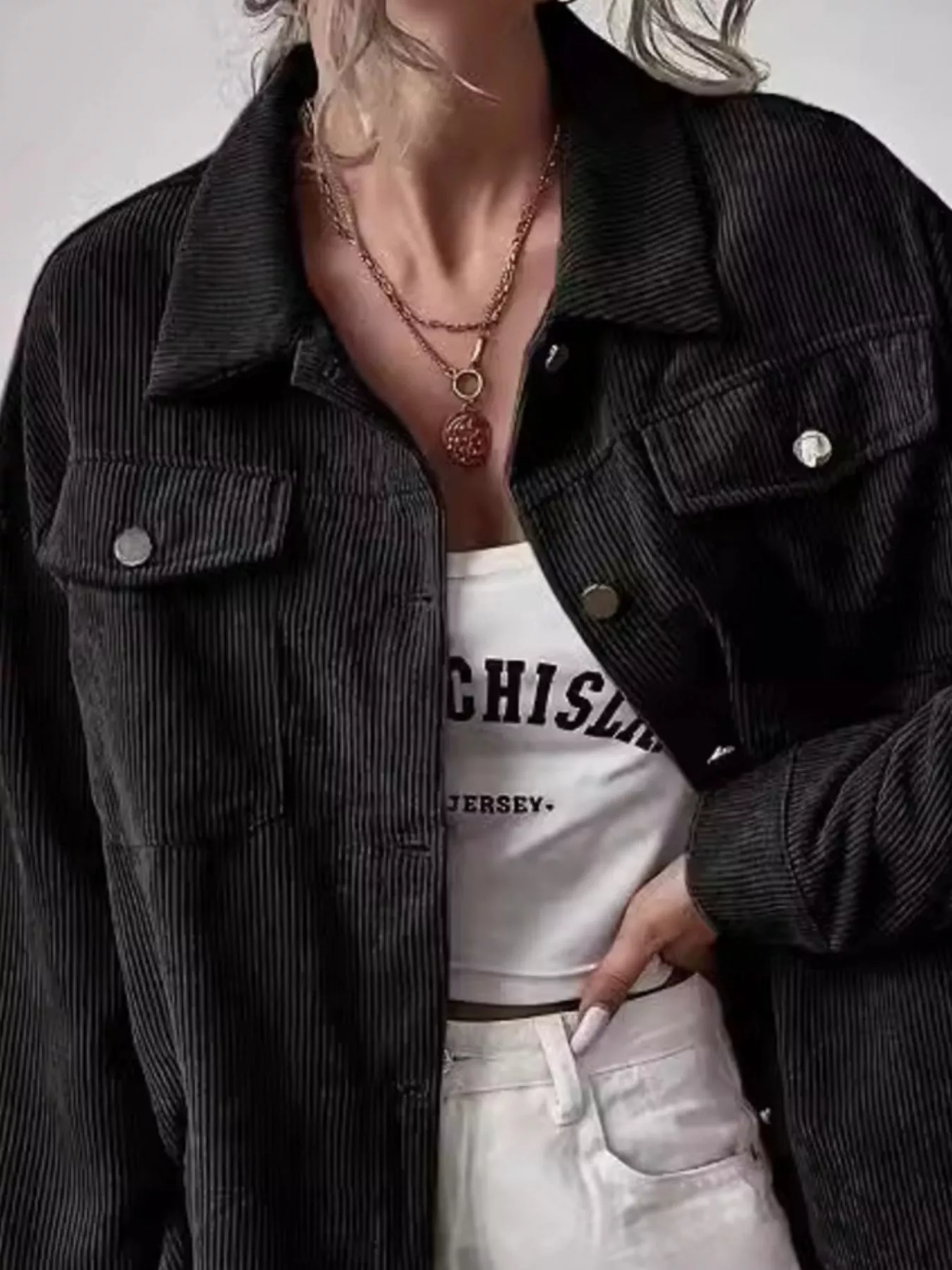 Casual Corduroy Button-Up Shacket - Image 6