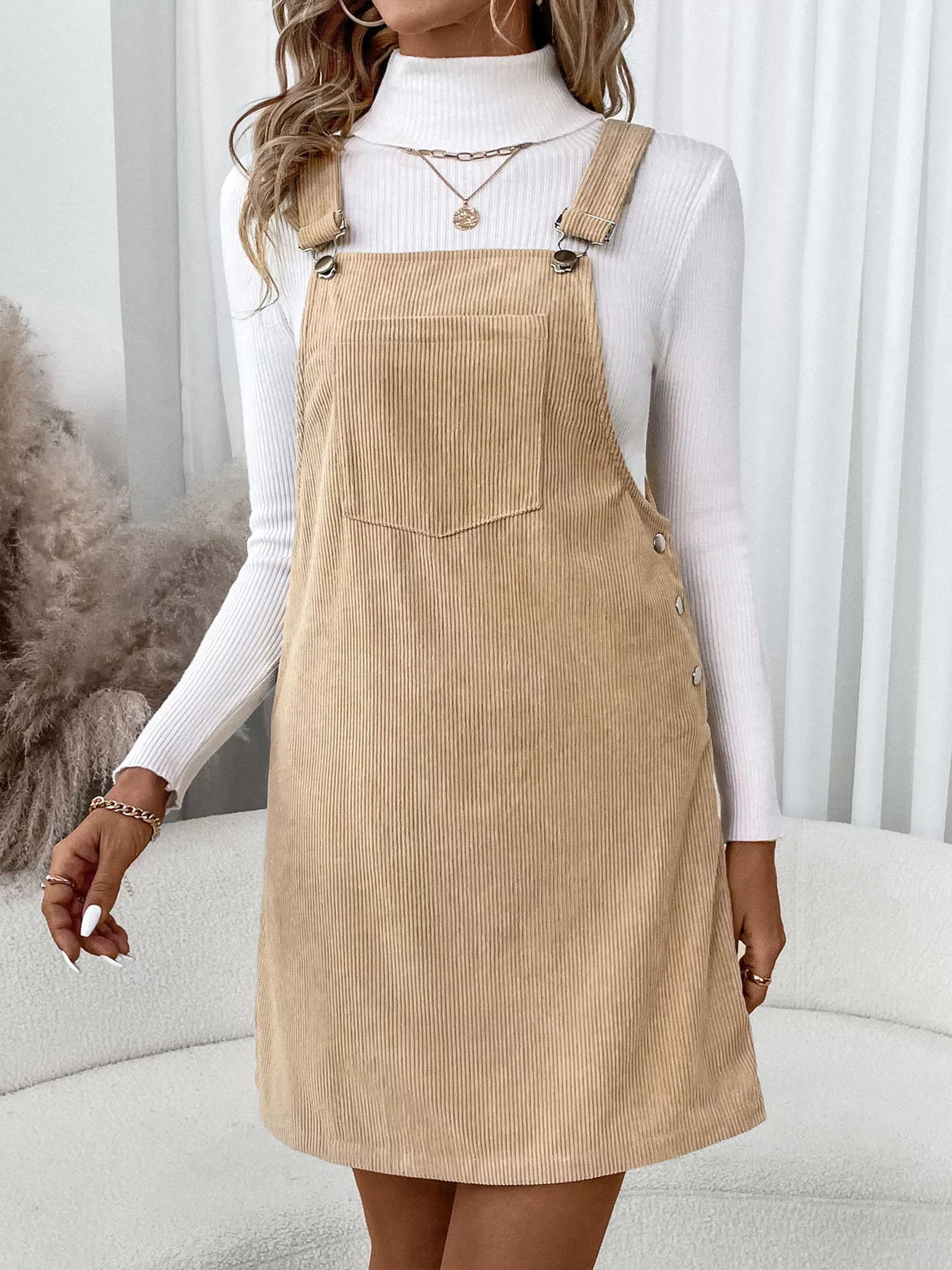 Casual Corduroy Overall Dress - Image 3