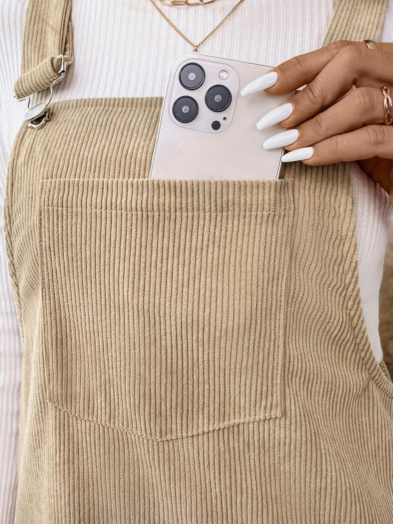 Casual Corduroy Overall Dress - Image 4