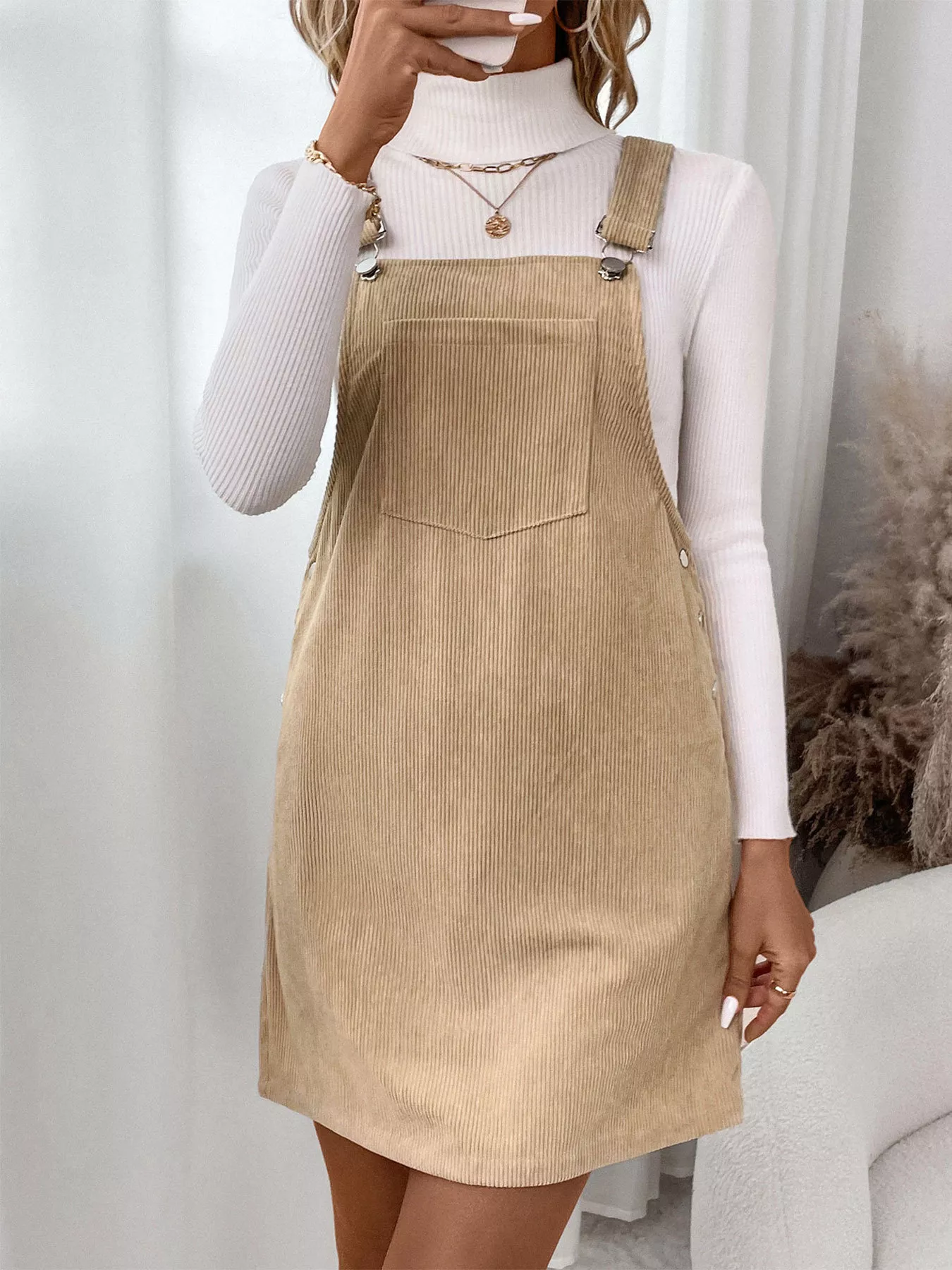 Casual Corduroy Overall Dress - Image 5