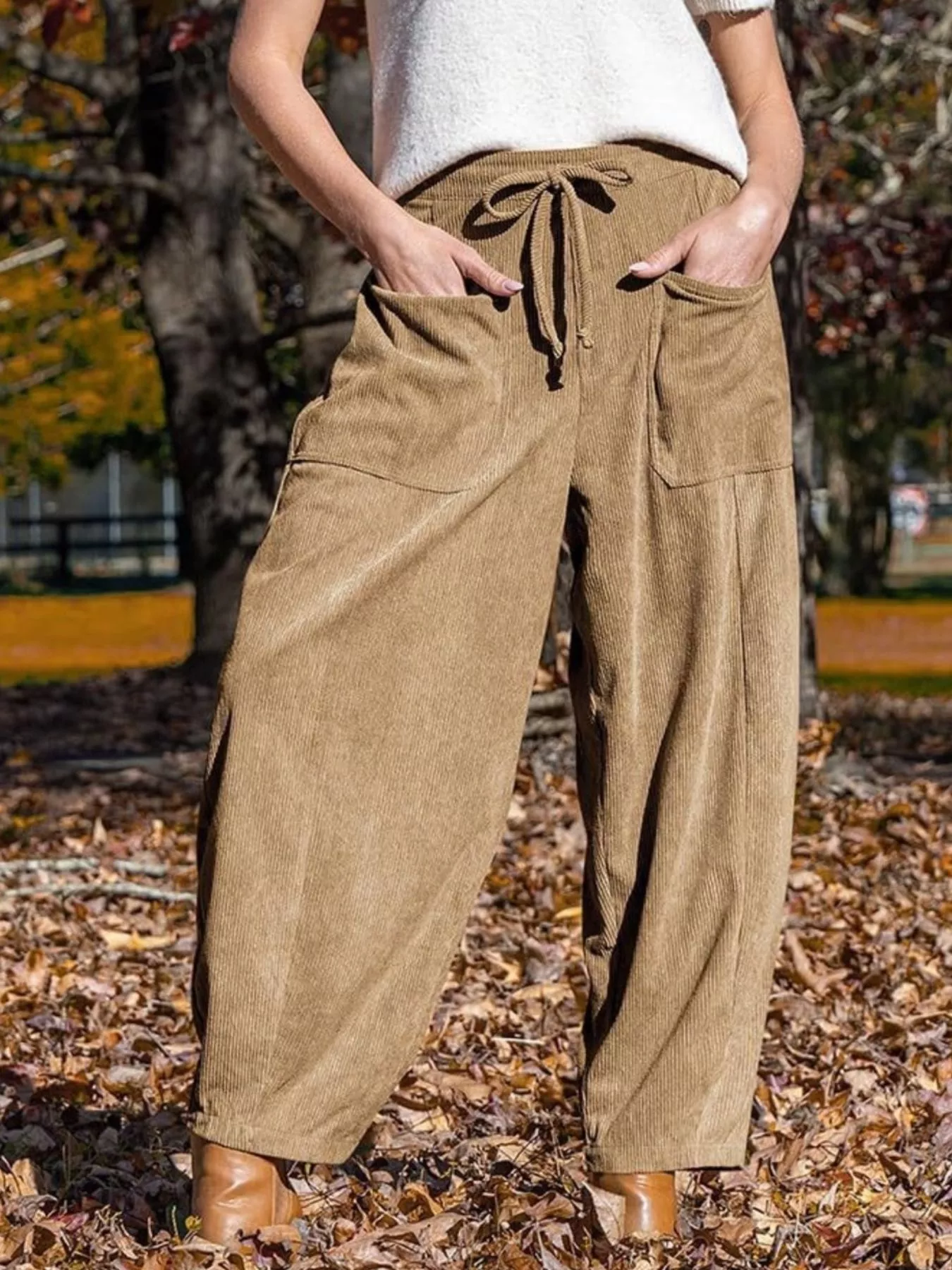 Casual Corduroy Wide Leg Pants with Pockets - Image 12